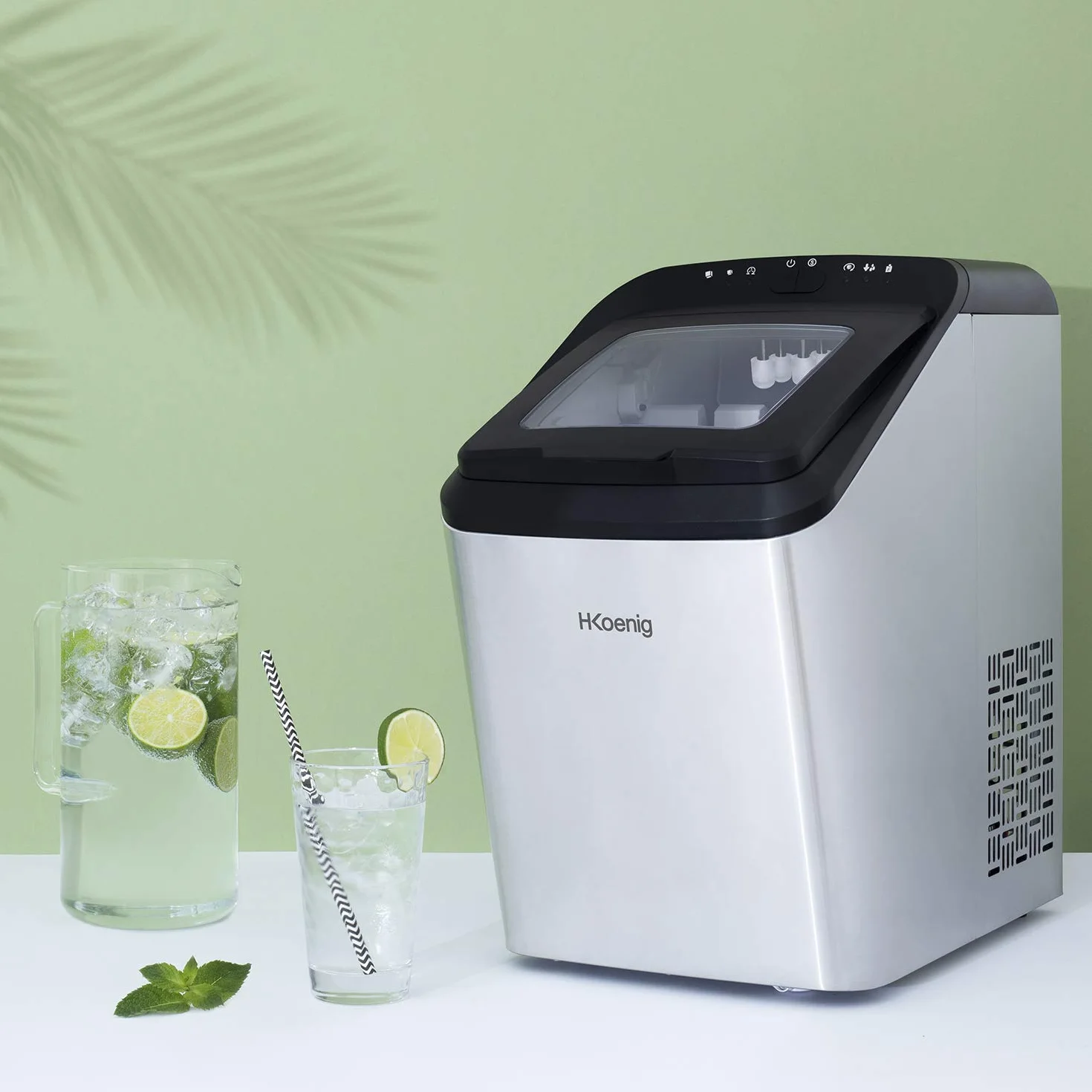 H.Koenig Macchina del ghiaccio KBP40, 15 kg di cubetti al giorno, 2 formati di cubetti di ghiaccio, automatico, compatto, collegabile al rubinetto, cubetti pronti in 6 minuti, serbatoio 2,8 L