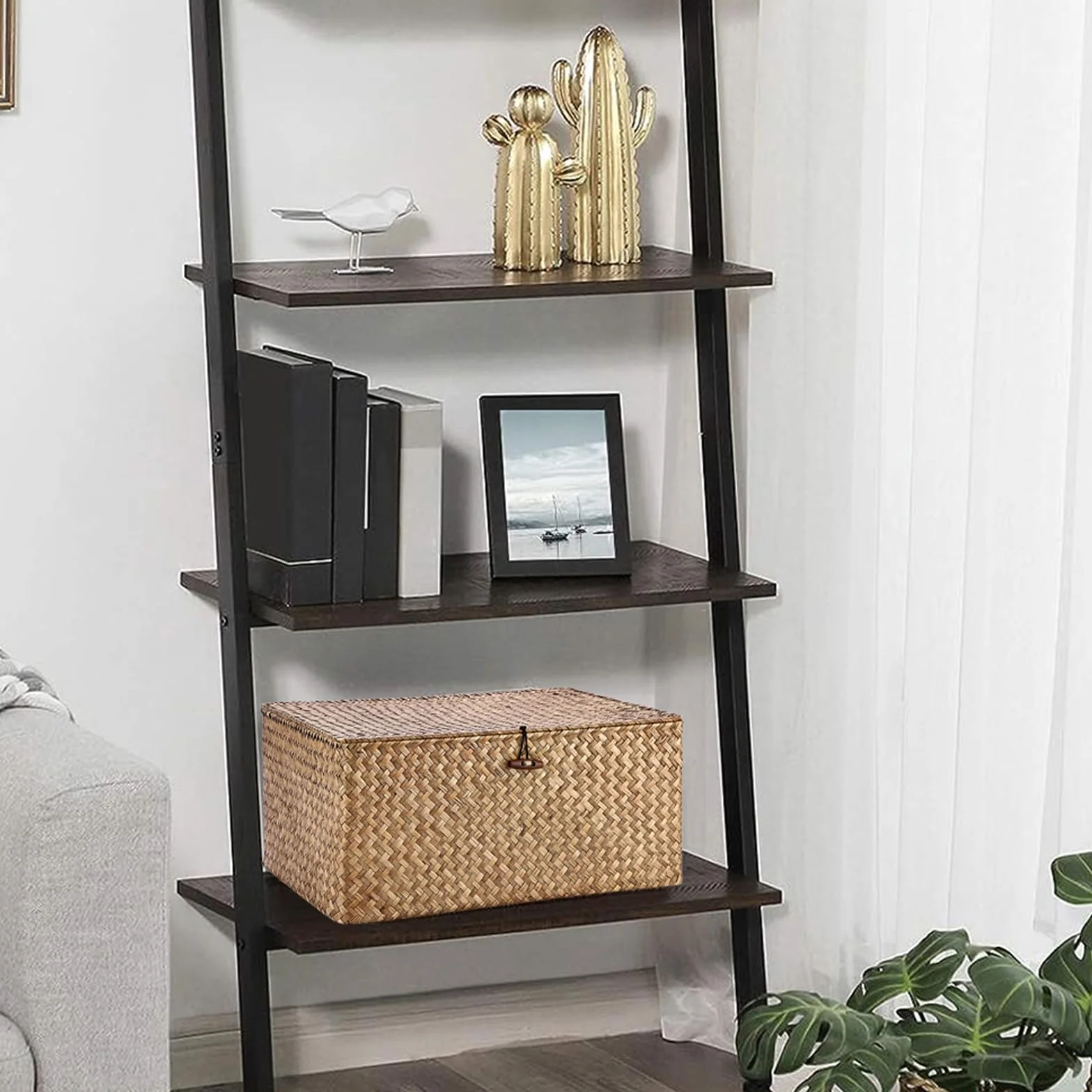 Cesto portaoggetti in vimini con coperchio, rettangolare, organizer da bagno, scatola decorativa