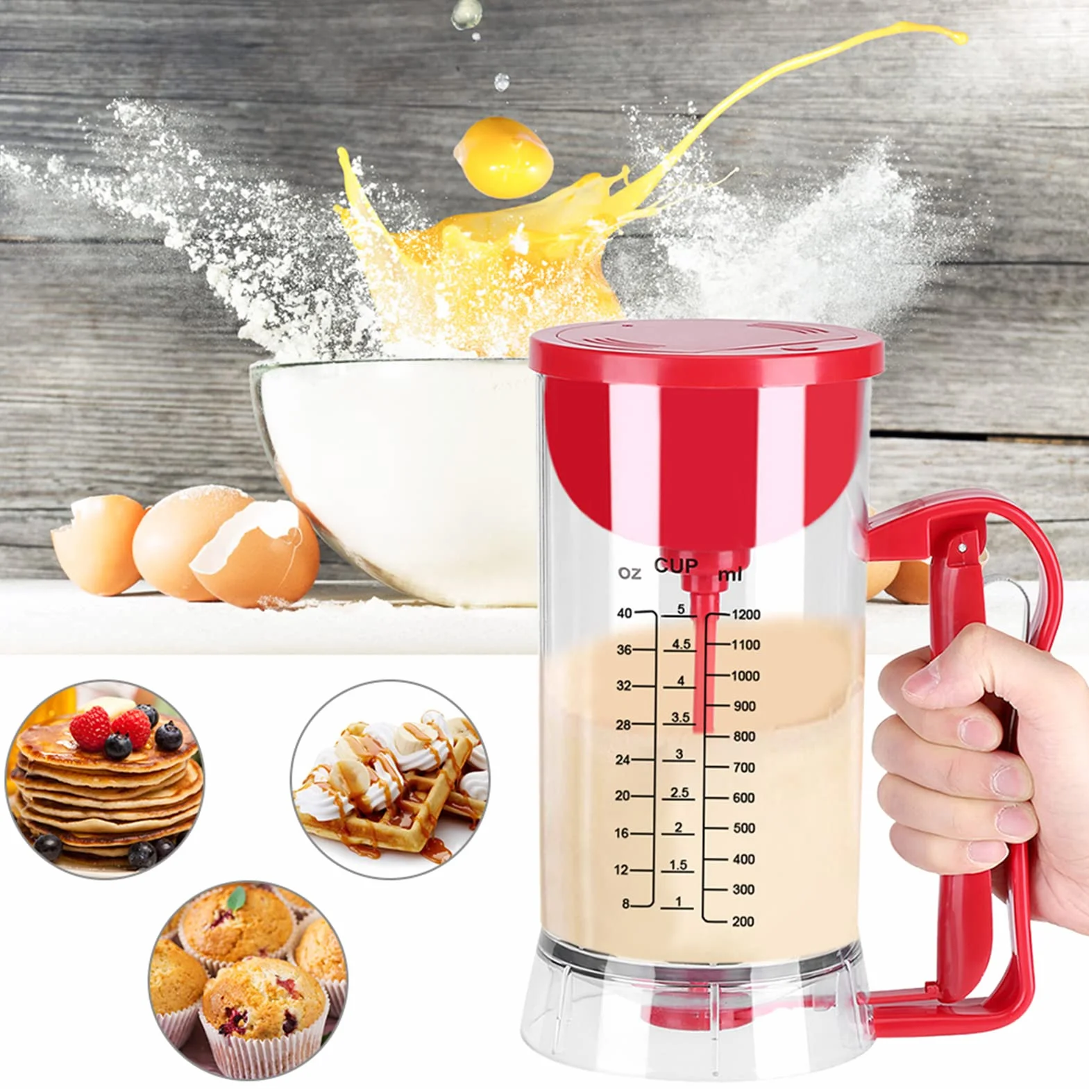 Dispenser per Pastella per Pancake 1200 Ml, Frullatore Elettrico, Dosatore per Cupcakes, Muffin, Ciambelle