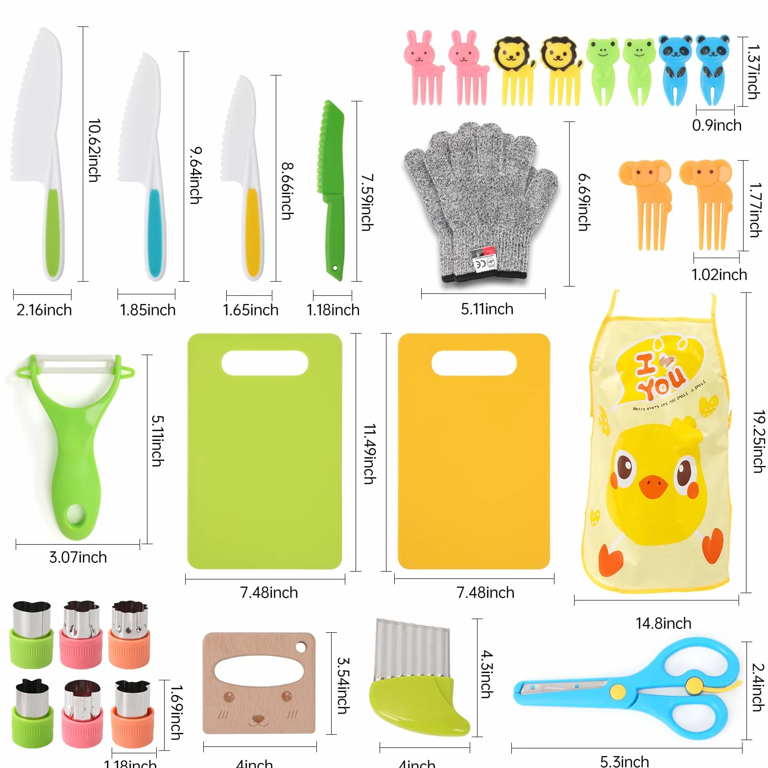 Set di 28 Coltelli da Cucina per Bambini per la Cucina Reale, Strumenti da Montessori Toddler, con Guanti Tagliere Frutta Verdura Taglierini in Plastica per Bambini.