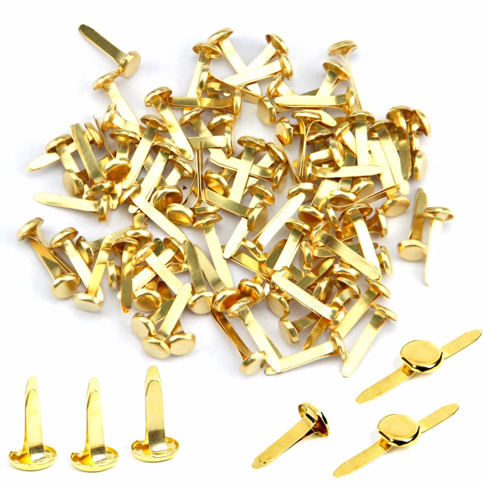 Mini Scrapbooking Brads 200 Pezzi, Metallo Elementi di Fissaggio Carta DIY 8mm, Oro