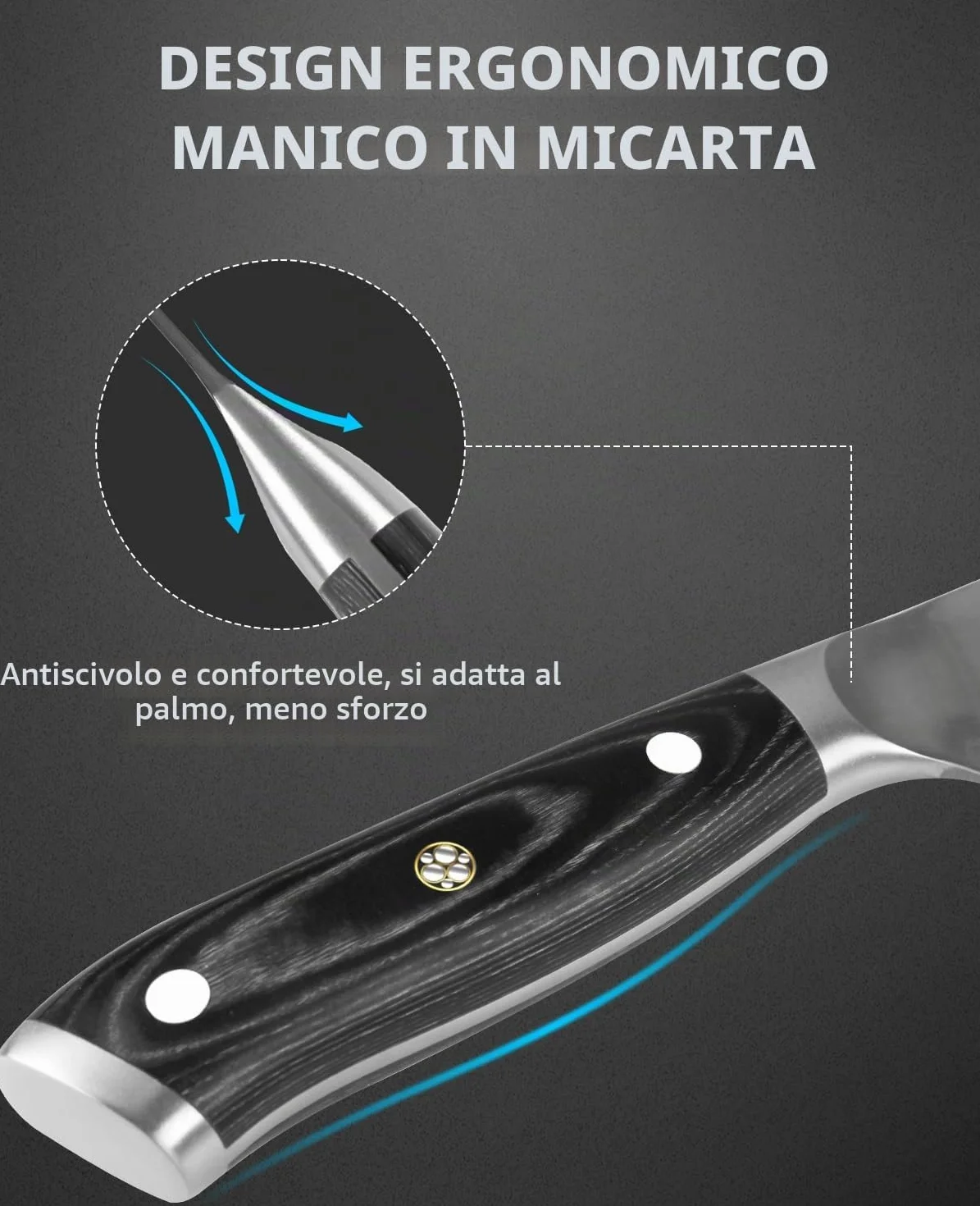 MOSFiATA Coltelli da Cucina Professionale Chef con Fodero, Protezione del Dito e Affilatore, in Acciaio Inossidabile con Manico Micarta - 20CM