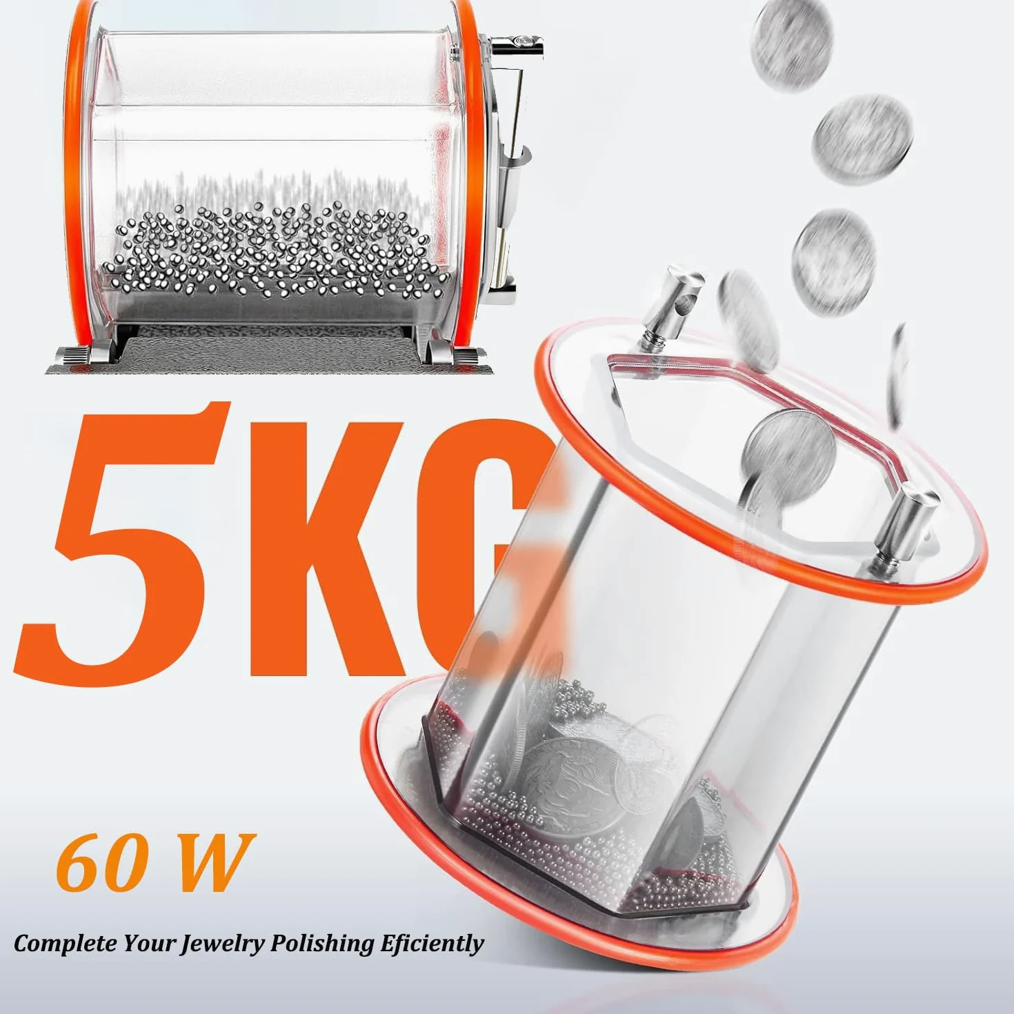 Macchina Lucidatrice per Gioielli, 60 W capacità 5 kg Tamburo Rotativo con Regolazione della velocità a 5 stadi per La Lucidatura di Superfici, Smussatura, Ravvivatura, Rimozione della Ruggine