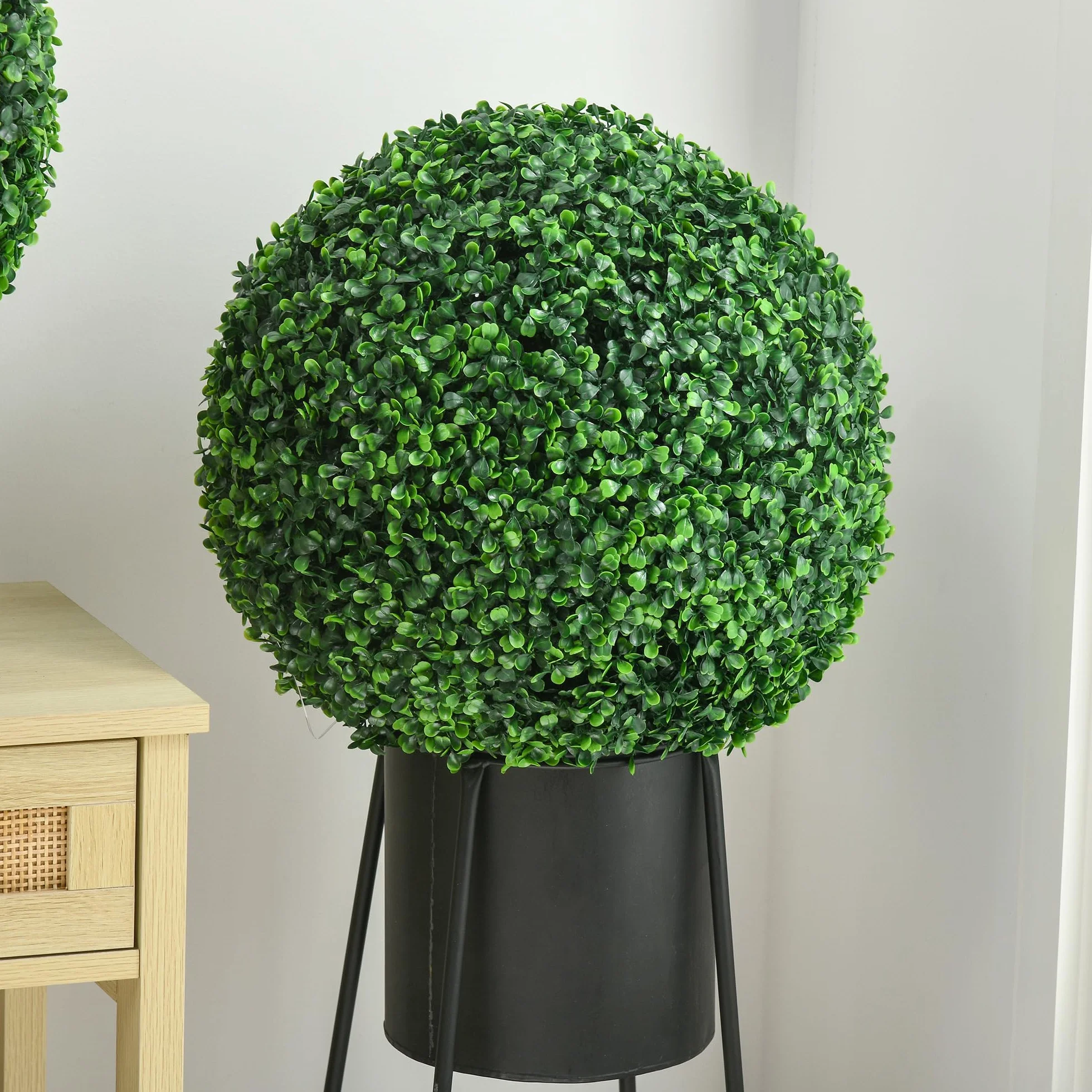 HOMCOM Set di 2 Piante Finte Sfera di Bosso Ø40cm, Piante Artificiali Decorative da Interno ed Esterno, Giardino, Ufficio, Soggiorno, Verde