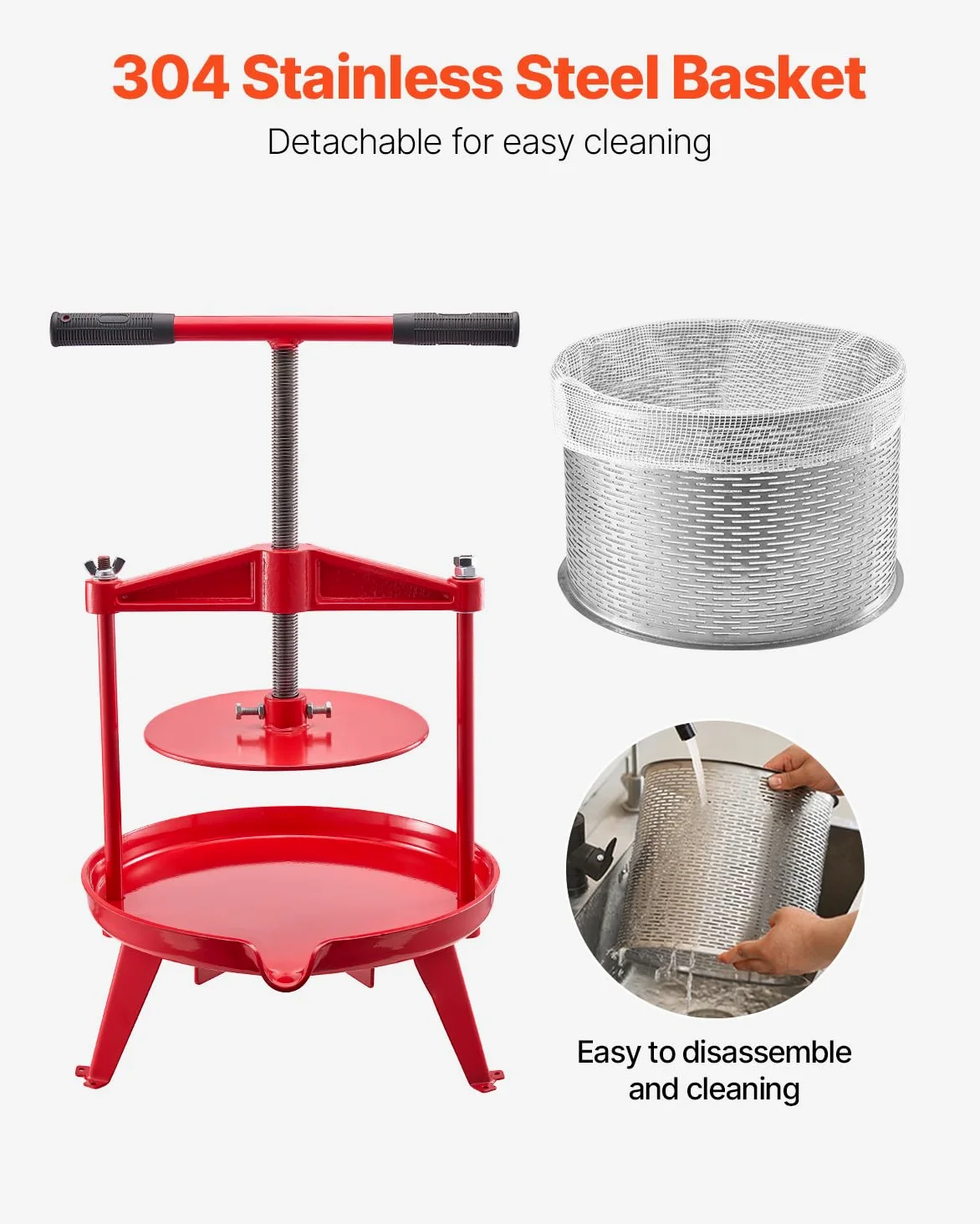 VEVOR Pressa Manuale per Vino di Frutta Cesto in Acciaio Inox 9L con Manico, Spremiagrumi Manuale per Bevande Alcoliche Pressa per Sidro, Mela, UVA, Tintura, Miele, Olio d'Oliva Cucina, Casa
