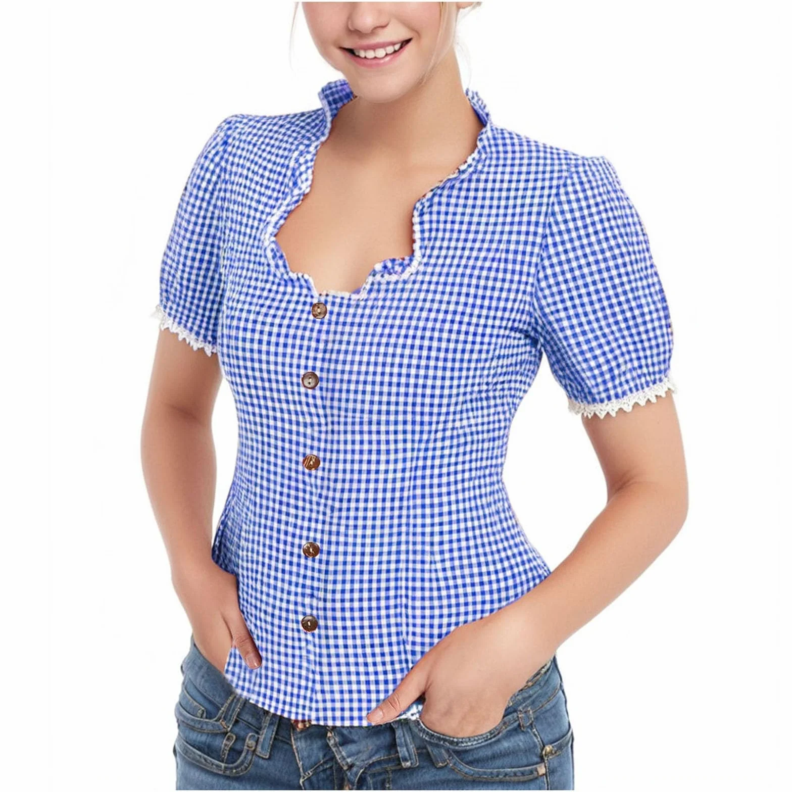 Dirndl Camicetta da Donna Oktoberfest a Mezza Manica Salopette Bavarese Camicie Tirolese Costume, Partito della Birra Clubwear Bavarese, per Halloween, Carnevale e Party Tradizionali