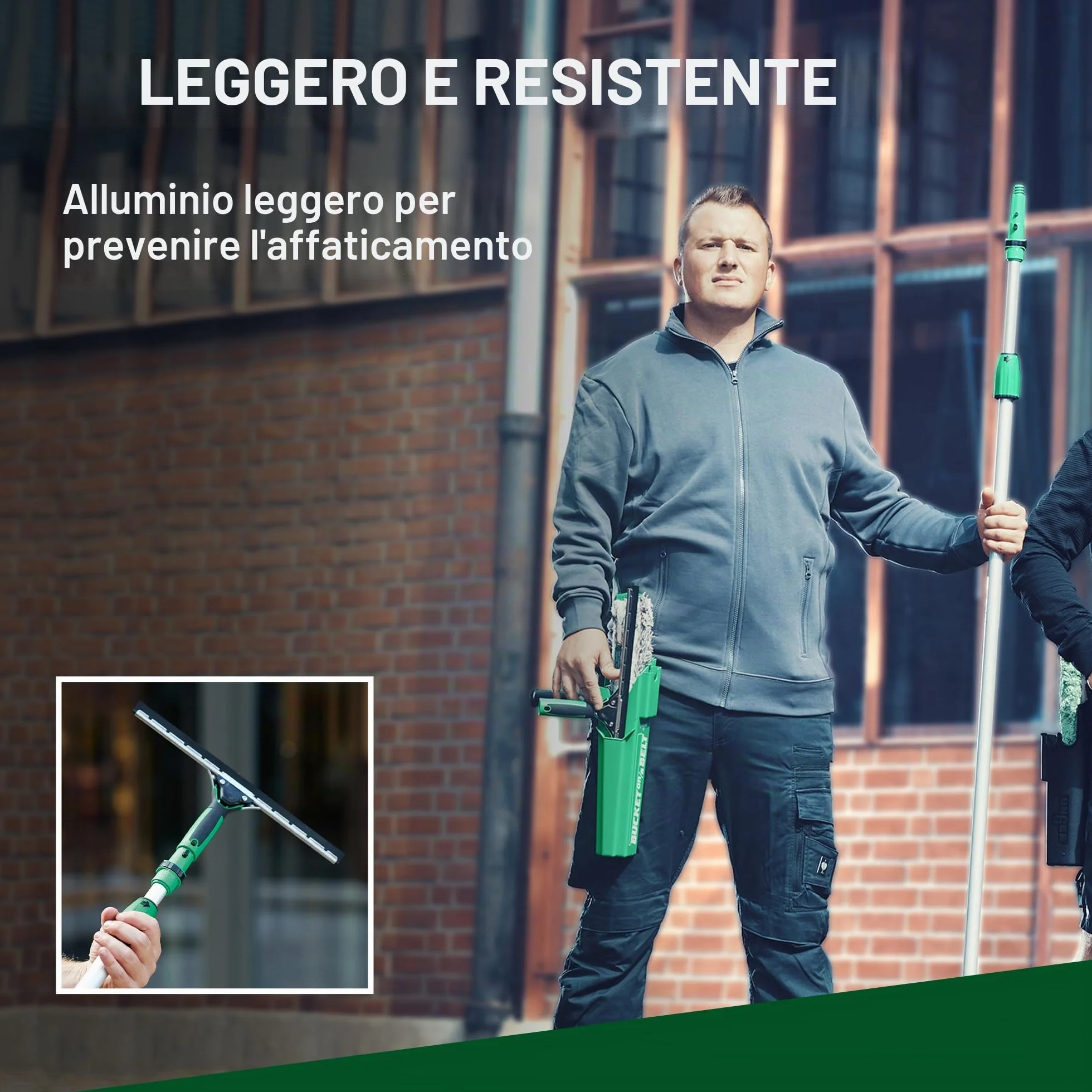 Unger OptiLoc asta telescopica 1,25 cm (compatibile con gli attrezzi per la pulizia delle finestre, impugnatura ergonomica, punta antiscivolo, chiusura a due componenti) EZ120