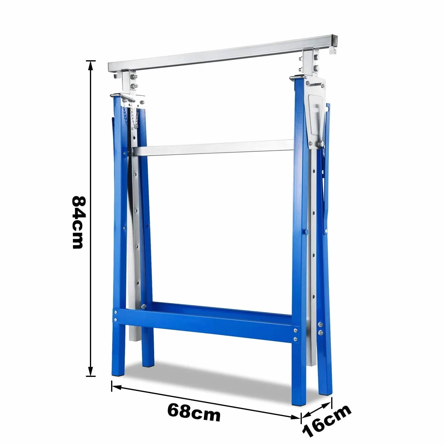 Cavalletti da lavoro pieghevoli regolabili metallo portata 200 kg 80-130 cm blu argento