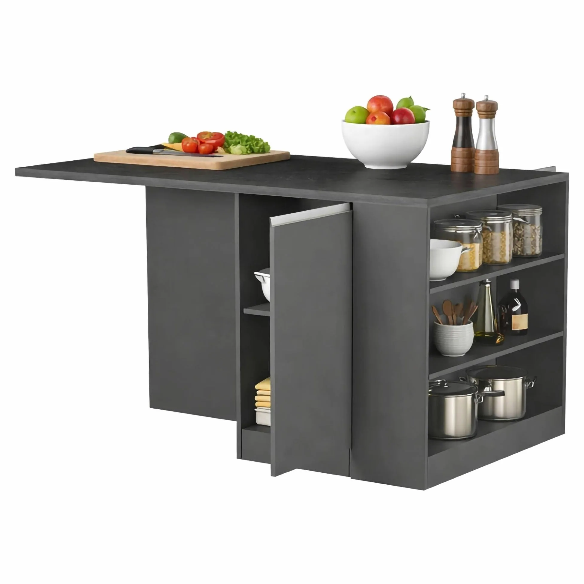 Dmora - Isola da cucina Osvaldo, Armadio multiuso, Mobile per cucinotto, Tavolo ausiliario, 100% Made in Italy, 160x90h90 cm, Antracite e Ardesia