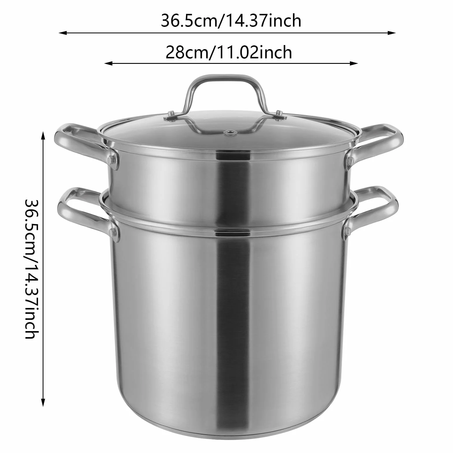 OUKANING Pentola per asparagi e pasta, 8 l, Ø 28 cm, altezza 36 cm, con colino per asparagi, alta con coperchio in vetro, per pasta, patate, verdure