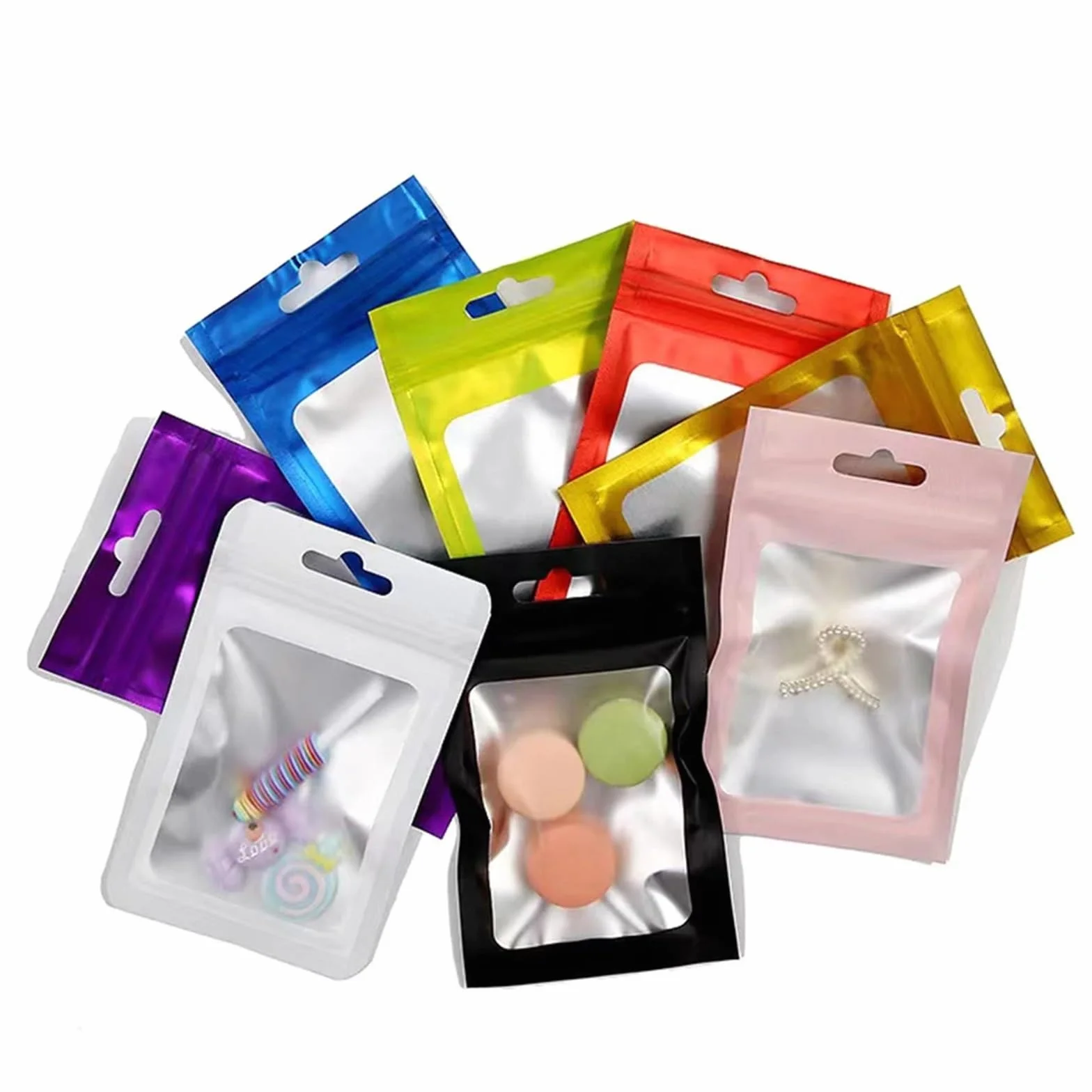 Sacchetti piatti con chiusura a zip, Buste piatte con chiusura a zip in foglio di alluminio, 100 pezzi, multicolori, dimensioni multiple(Black,16X24CM OTHER)