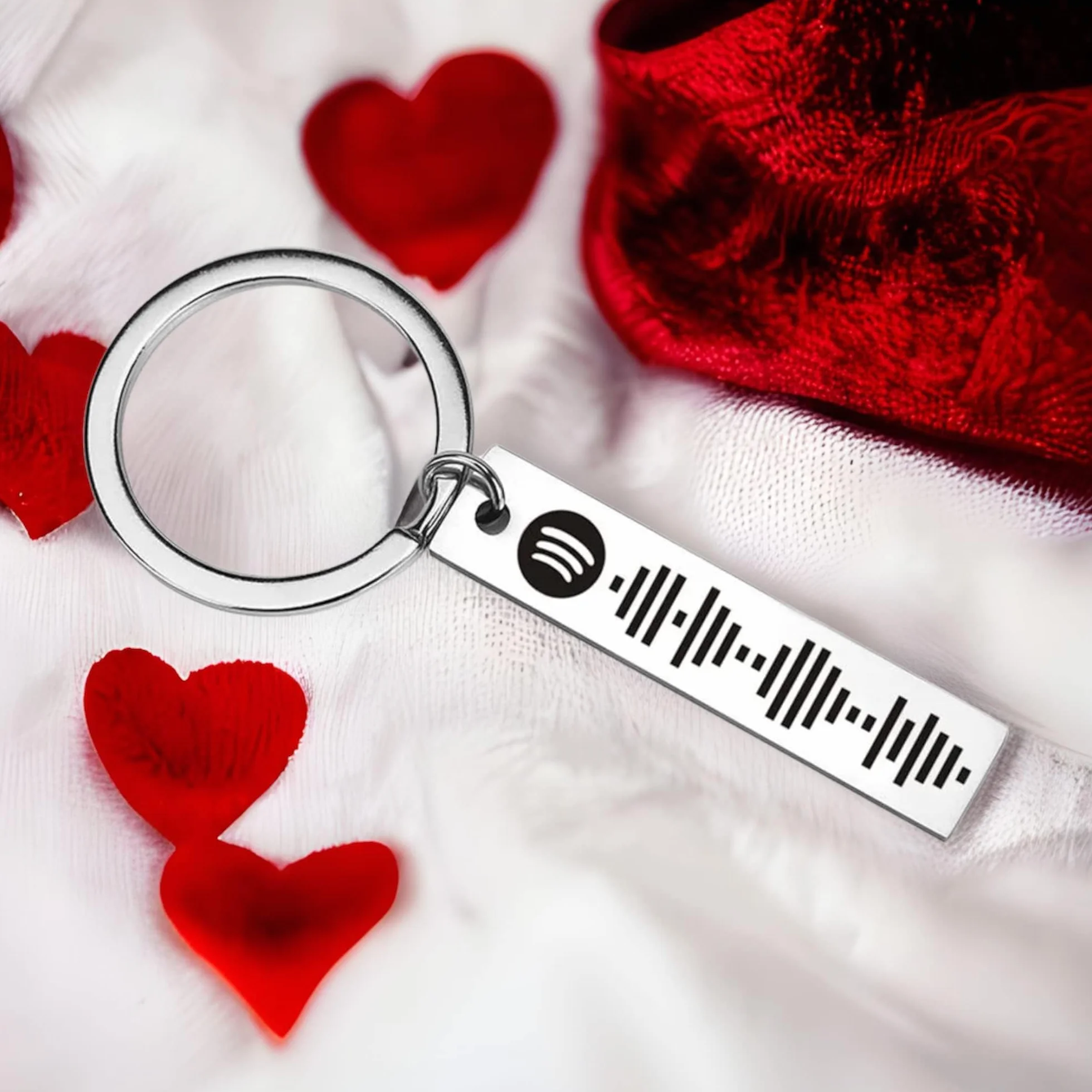 Vero Bijoux Portachiavi Spotify in Acciaio Inossidabile Personalizzabile con Canzone e Dedica - Idea Regalo (Argento)