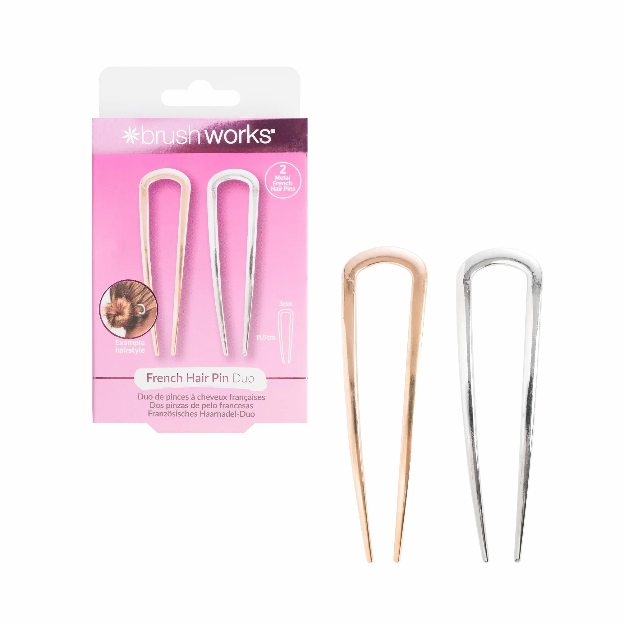 Brushworks French Hair Pin Duo Gold Silver