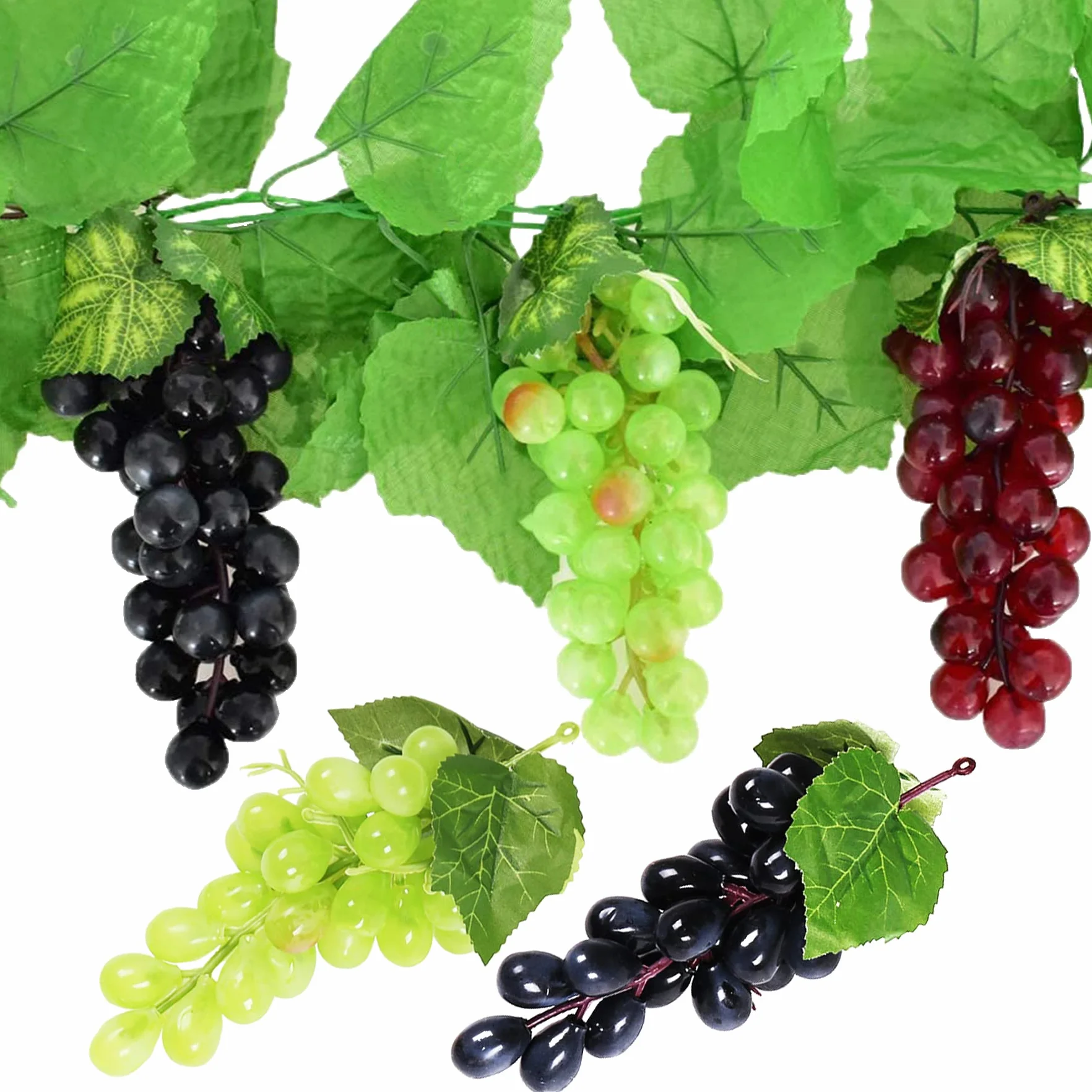 Woohome Uva Artificiale 8 Grappoli Plastica Decorazione Frutta con Foglie Uve Decorative Frutta Artificiale