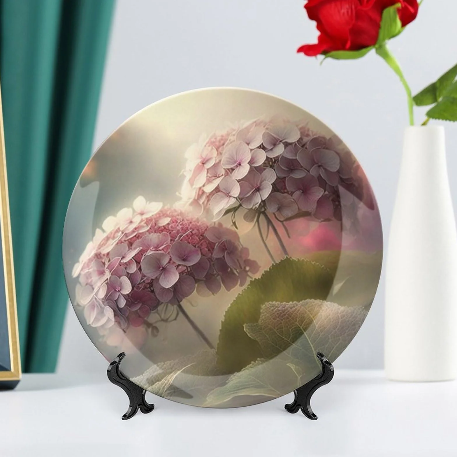 Piatti decorativi in ceramica con ortensia fiore per parete soggiorno sala da pranzo