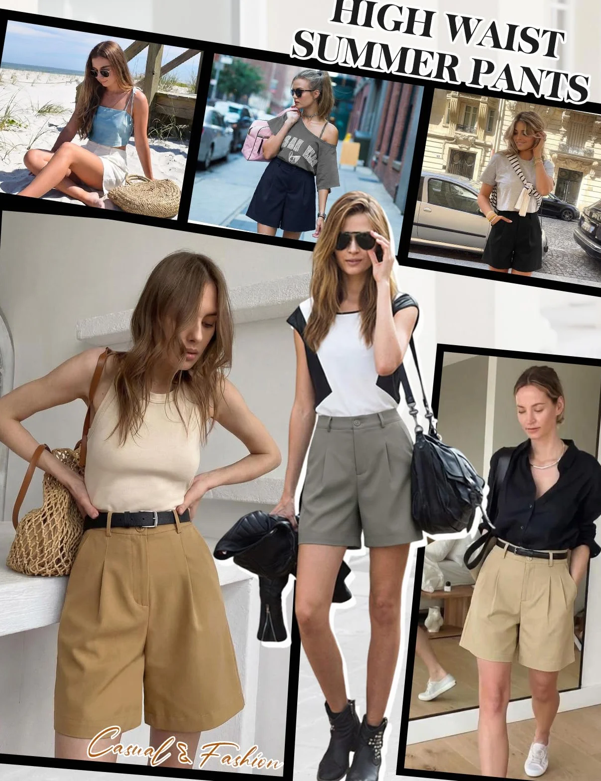 Pantaloncini Donna Estivi Larghi Bermuda Pantaloni Corti Vita Elastica a Vita Alta Pantaloncini Gamba Larga Tinta Unita Shorts Casual Lavoro con Tasche