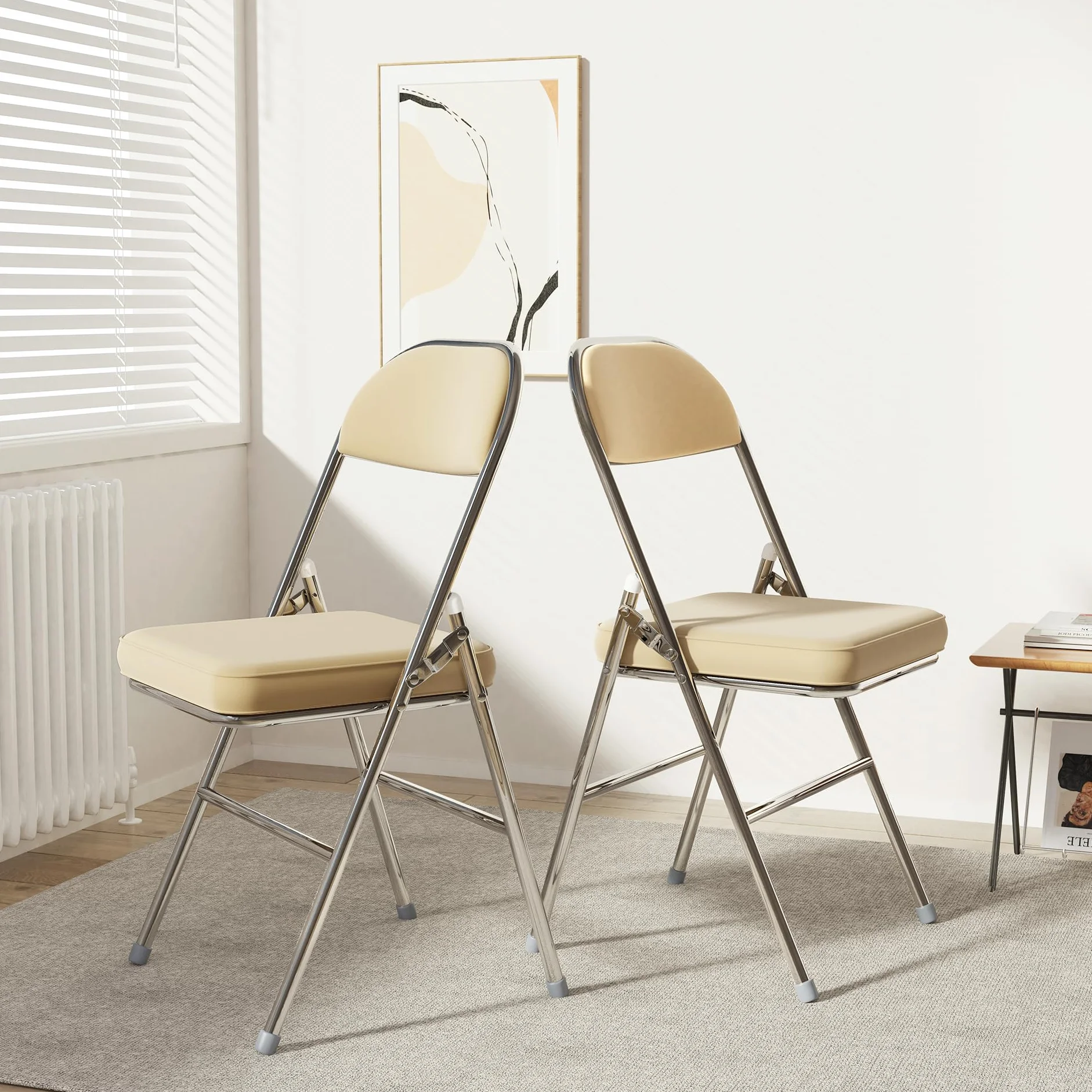 6Pcs Comoda sedia pieghevole da cucina sedie pieghevoli in pelle sedia per visitatori con cuscino spesso sedie da pranzo pieghevoli per cucina, interni, esterni, sala conferenze Beige