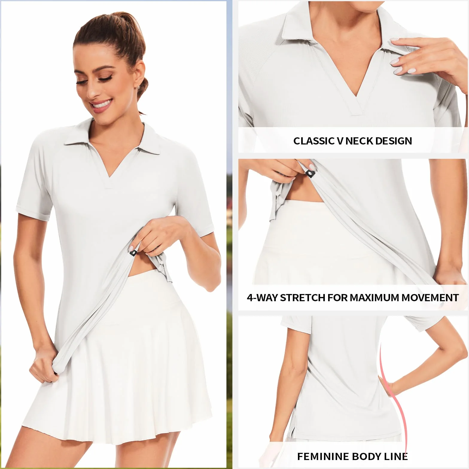 Soneven Polo Donna Collo a V Manica Corta/Senza Maniche T-Shirt Sportive a Costine Traspiranti ad Asciugatura Rapida Camicia Funzionale per Golf Tennis