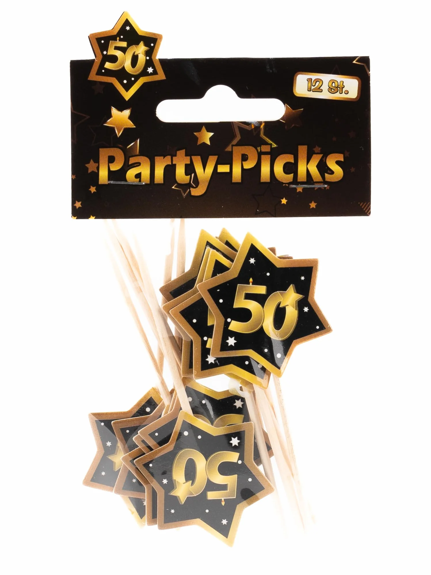Decorazioni per 50° Compleanno – 12 stuzzicadenti Party Neri e Oro con Numero 50 – Eleganti Addobbi e Idee Regalo