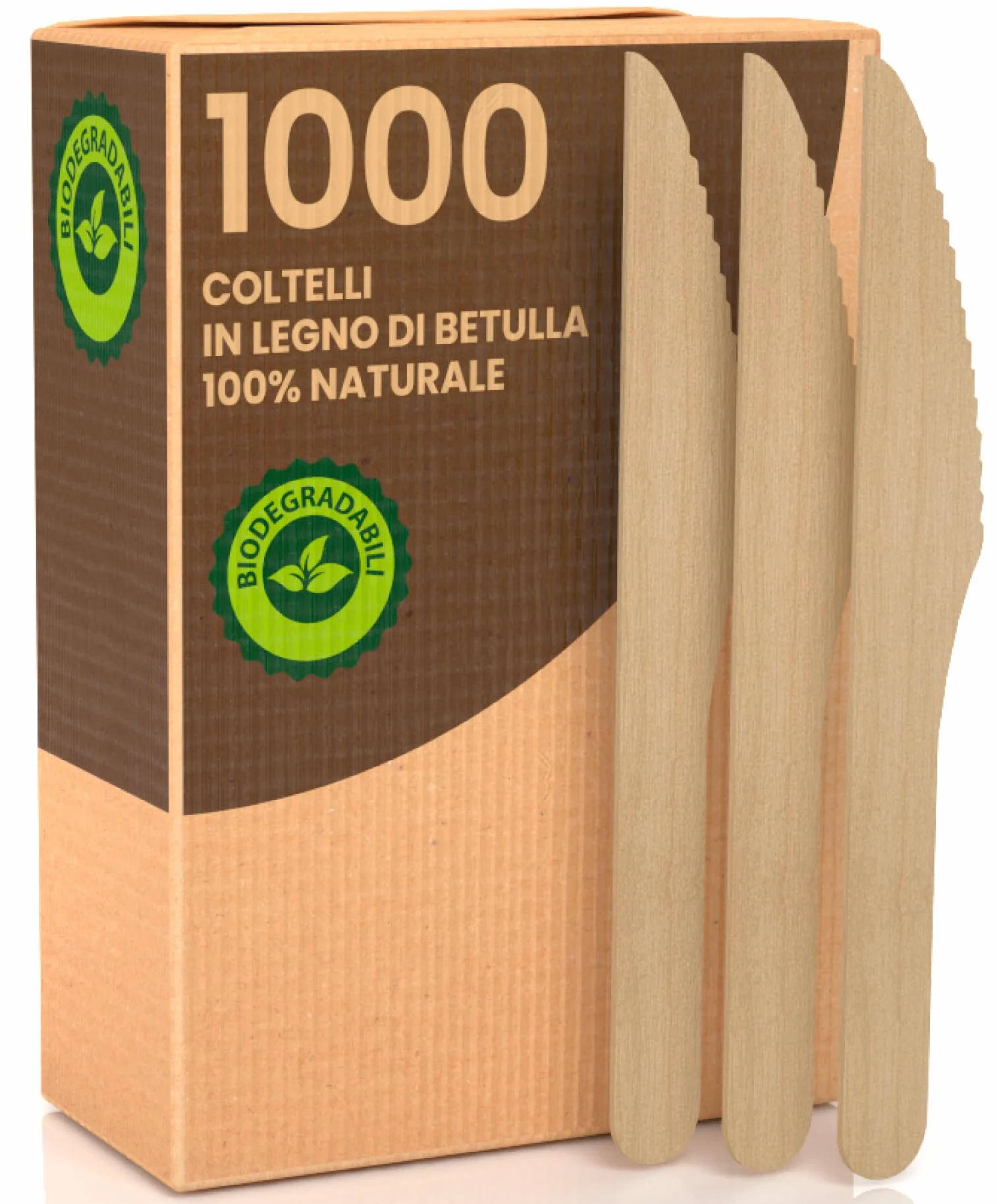 Coltelli Ecologici in Legno di Betulla Monouso 1000 Posate Biodegradabili Compostabili
