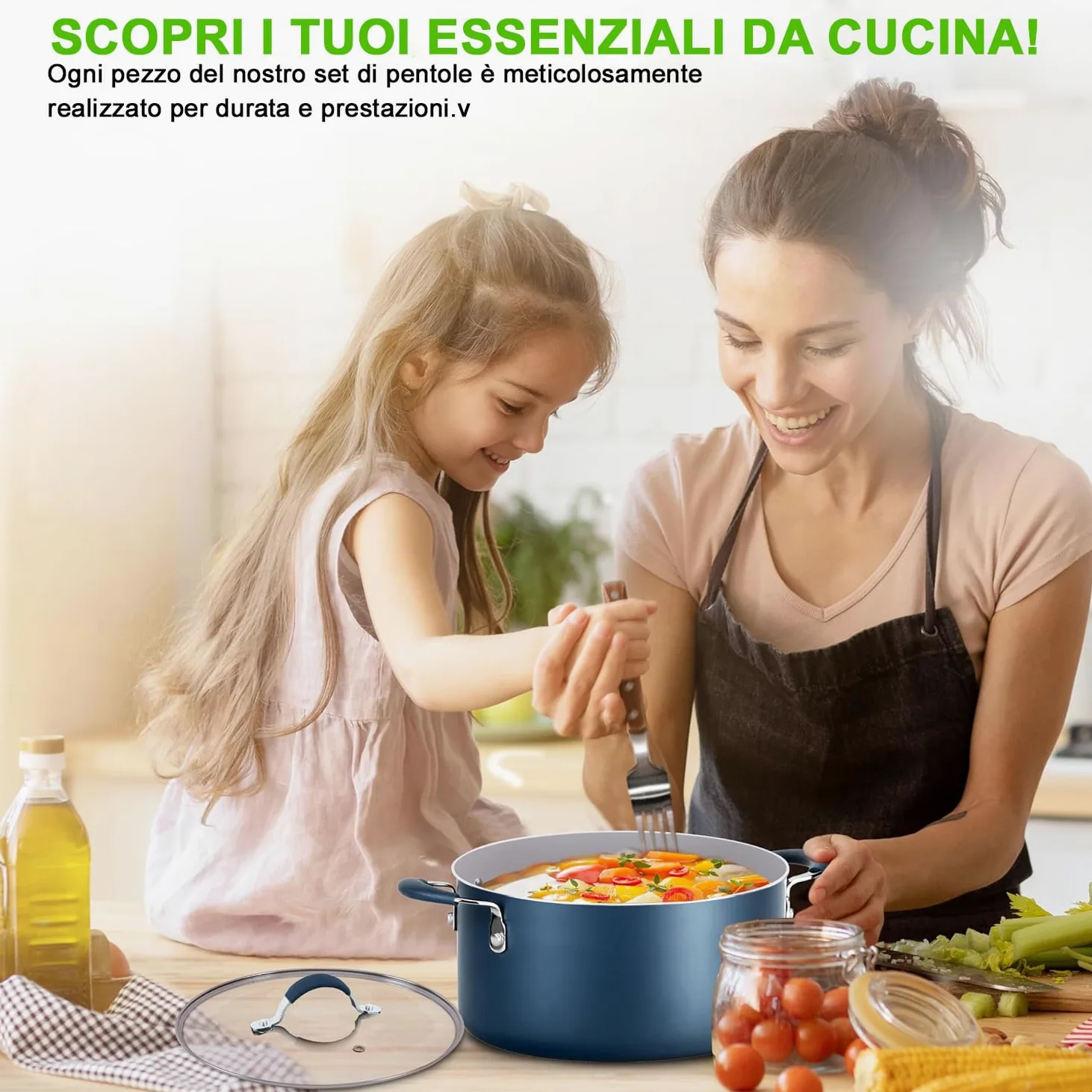 NutriChef Set di 14 Pentole e Padelle Antiaderenti, Set di Utensili da Cucina di Base di Alta Qualità, Padella Antiaderente, Alluminio, Blu