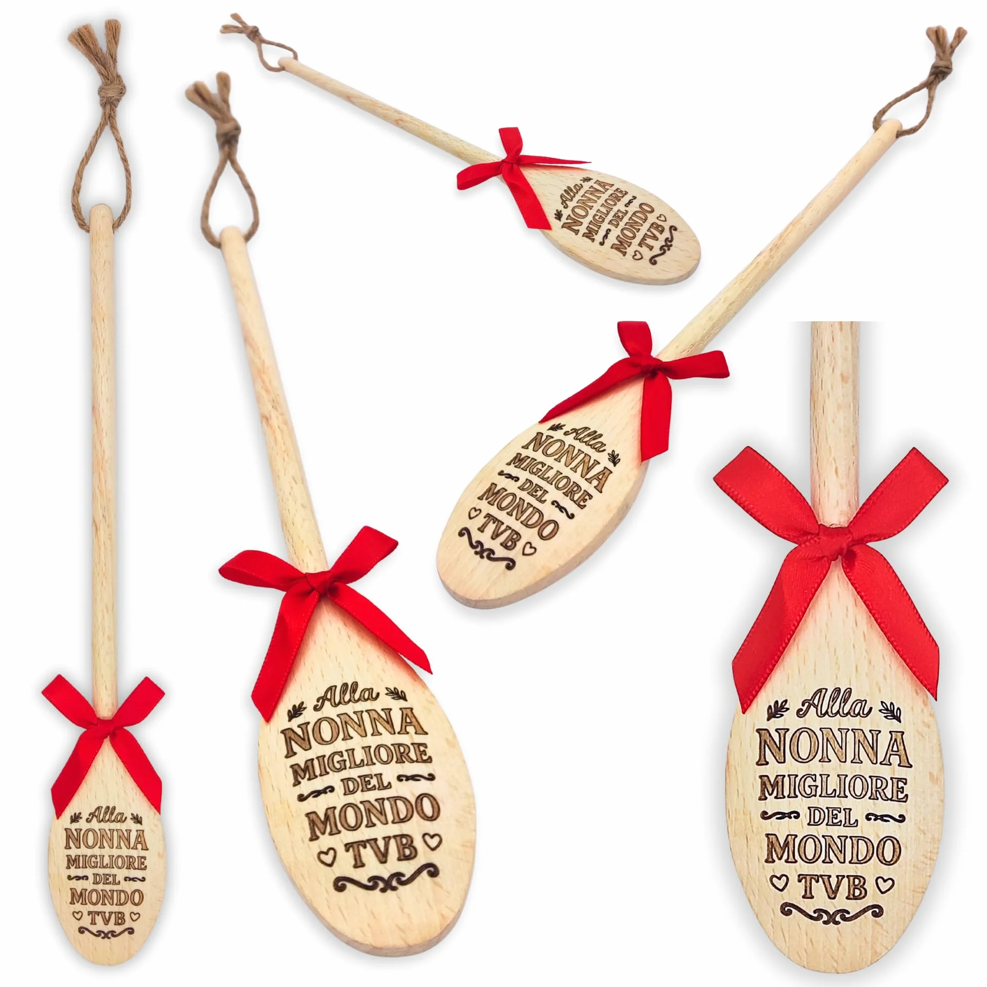 Cucchiaio in Legno 30cm Made in Italy con Incisione Laser Indelebile Regalo Festa dei Nonni