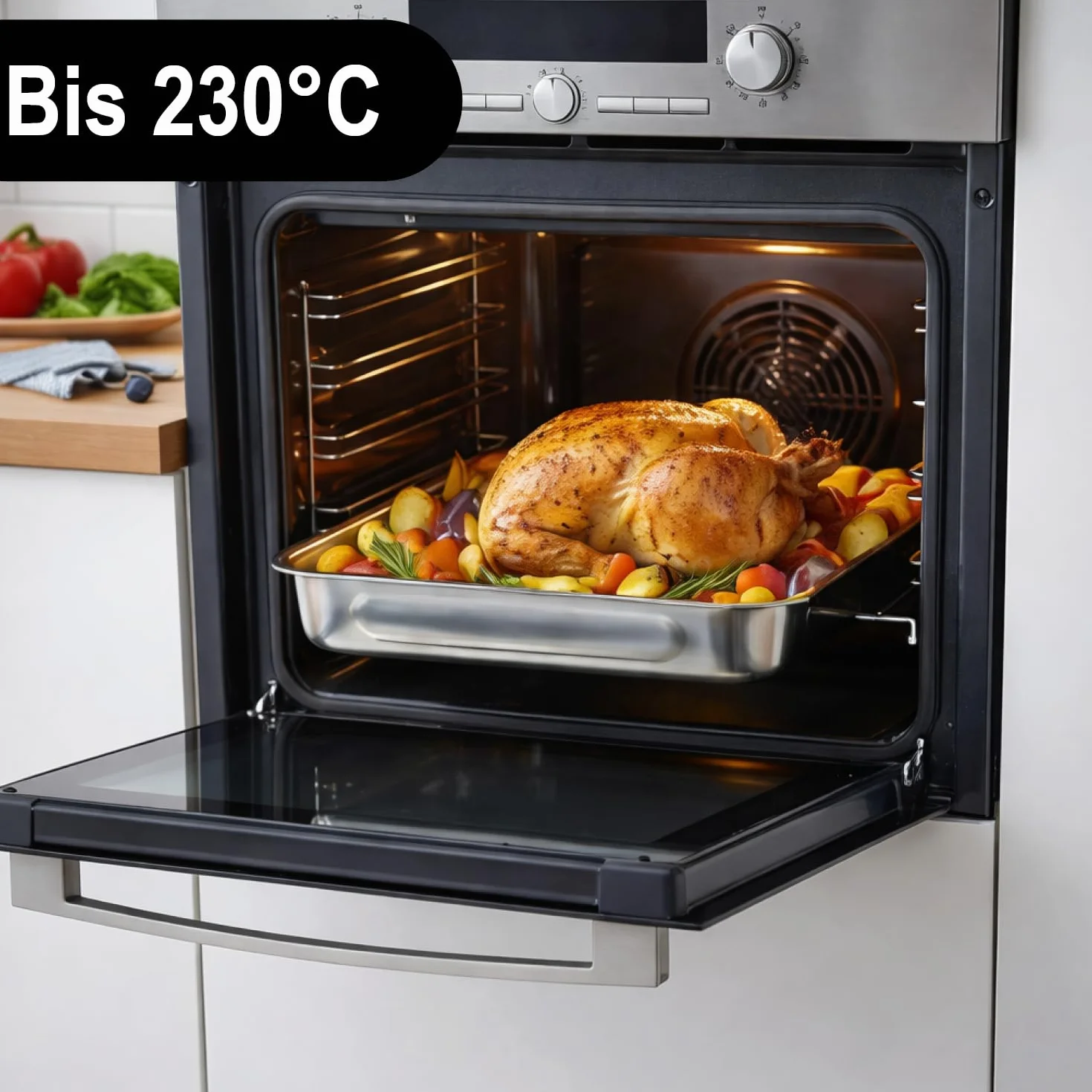 COM-FOUR® set di teglie e teglie da 3 pezzi - teglia in acciaio inossidabile con manici - casseruola in acciaio inossidabile per cucinare e cuocere al forno - pirofila (argento - 3 parti)