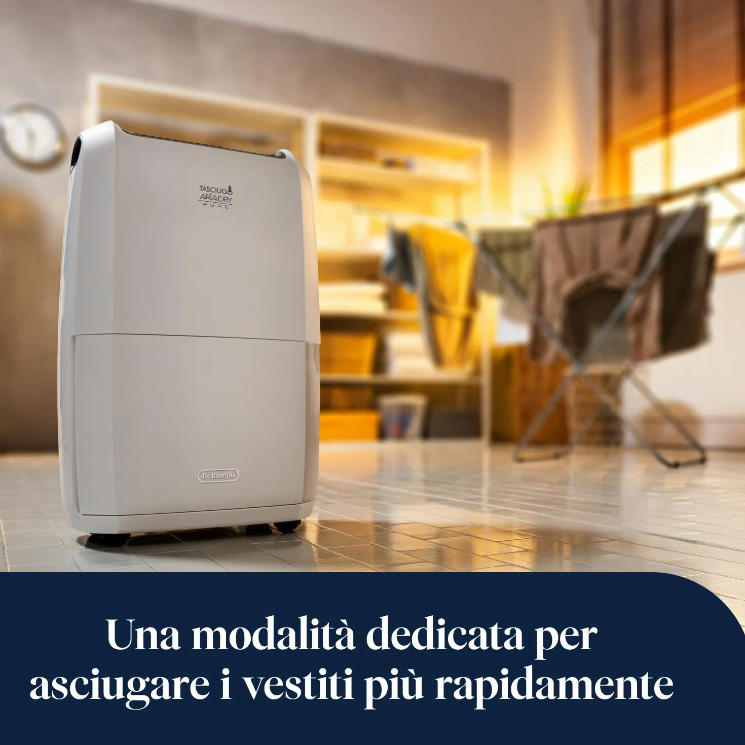De'Longhi Tasciugo AriaDry Multi - Deumidificatore Casa Portatile, Assorbi Umidità 20L/Giorno, Asciugabiancheria, Antimuffa, Bassa Rumorosità, Timer, Bianco (DDSX220)