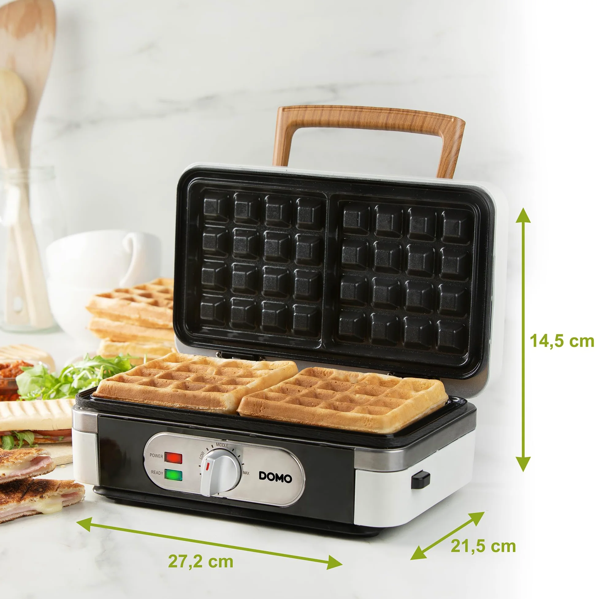 DOMO DO9277C Snack macher 3 in 1 – Sandwichmaker – Piastra per waffle – Griglia a contatto – 1100 W – Bianco