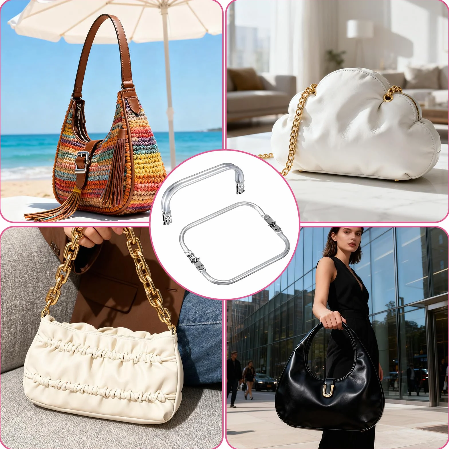 4 Pezzi Chiusura Borsa Uncinetto 20x9 cm Borsa Forma di U Manico Interno Bacio per Clutch Bag DIY