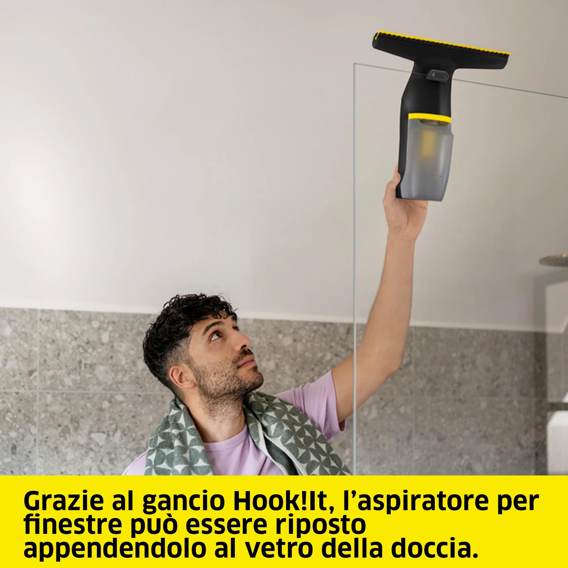 KÄRCHER lavavetri a batteria WV 3 Comfort Precision+ Black, autonomia: 35 min, serbatoio XXL: 200 ml, 2 labbra di aspirazione, flacone spray, gancio per doccia, 500 ml detergente per vetri