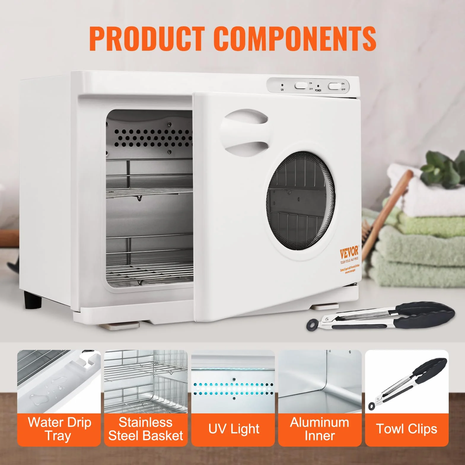 VEVOR Scaldasalviette Armadietto Sterilizzatore 23L con Luce UV 2 Ripiani con Griglia in Acciaio Inox, Scaldasalviette Riscaldamento per Asciugamani Armadietto da Spa Salone di Bellezza Bagno Hotel