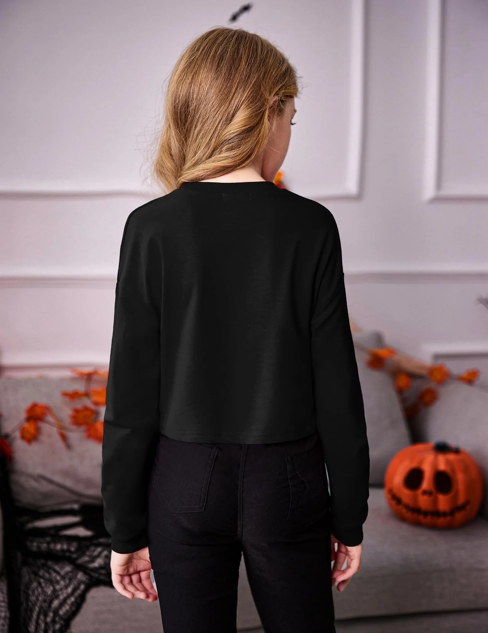 Arshiner Felpa da Bambina a Maniche Lunghe Crop Top in Cotone Girocollo Pullover Top per Bambini 5-12 Anni