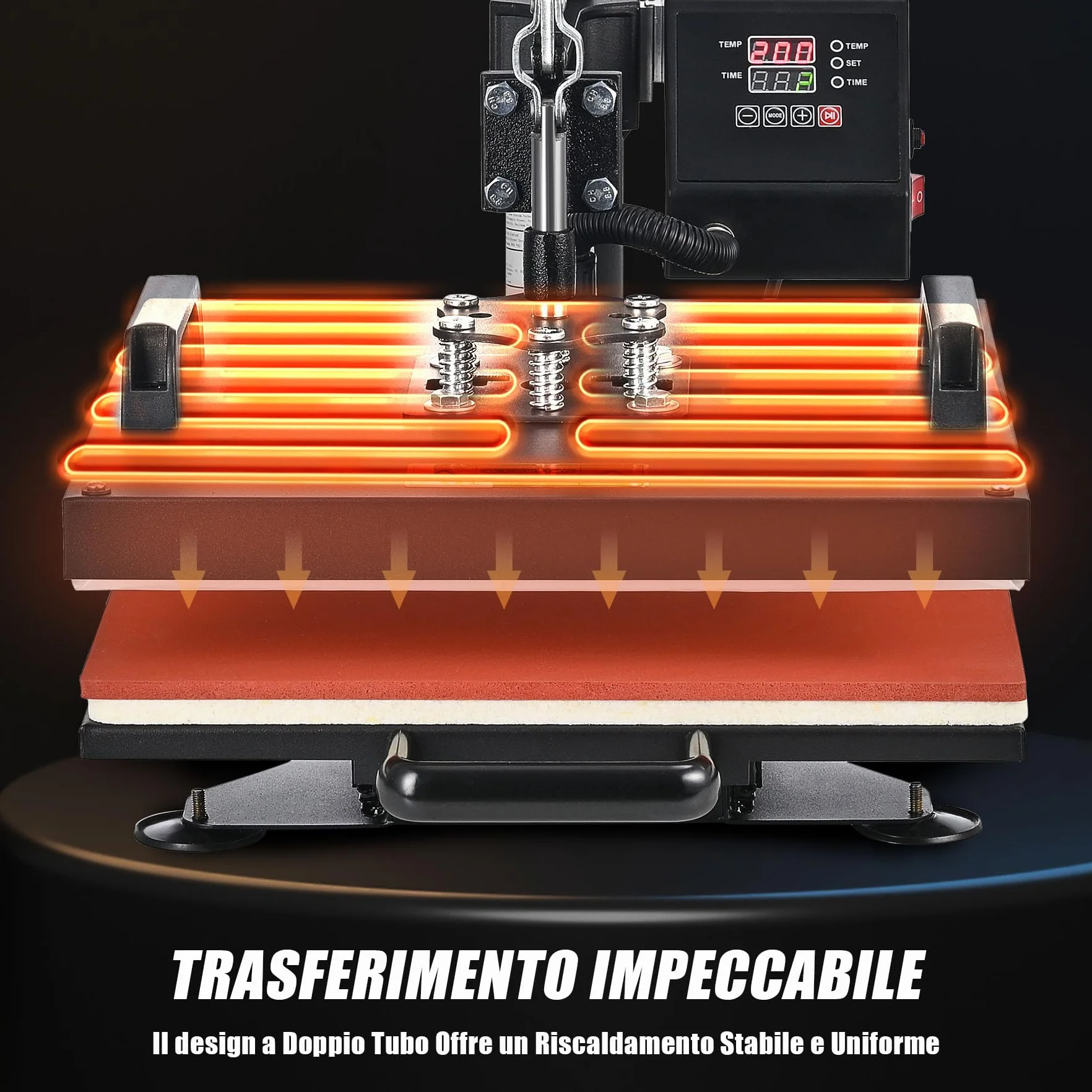 CREWORKS 8 IN1 Pressa a Caldo 38 X 38CM Pressa di Calore 1400W Termopressa Macchina per Sublimazione Digitale Rotazione a 360 Gradi Pressa a Caldo per Magliette Cappellini T-Shirt Tazze Piatti