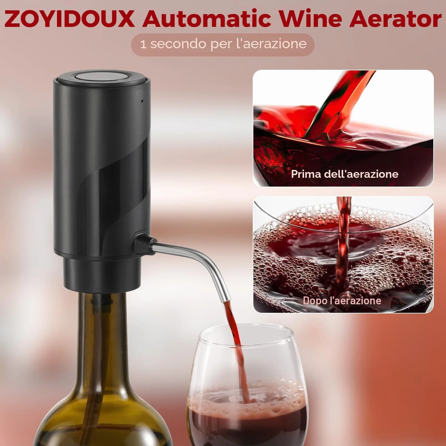 ZOYIDOUX Cavatappi Elettrico Ricaricabile Apribottiglie Vino 4 in 1 Kit Regalo
