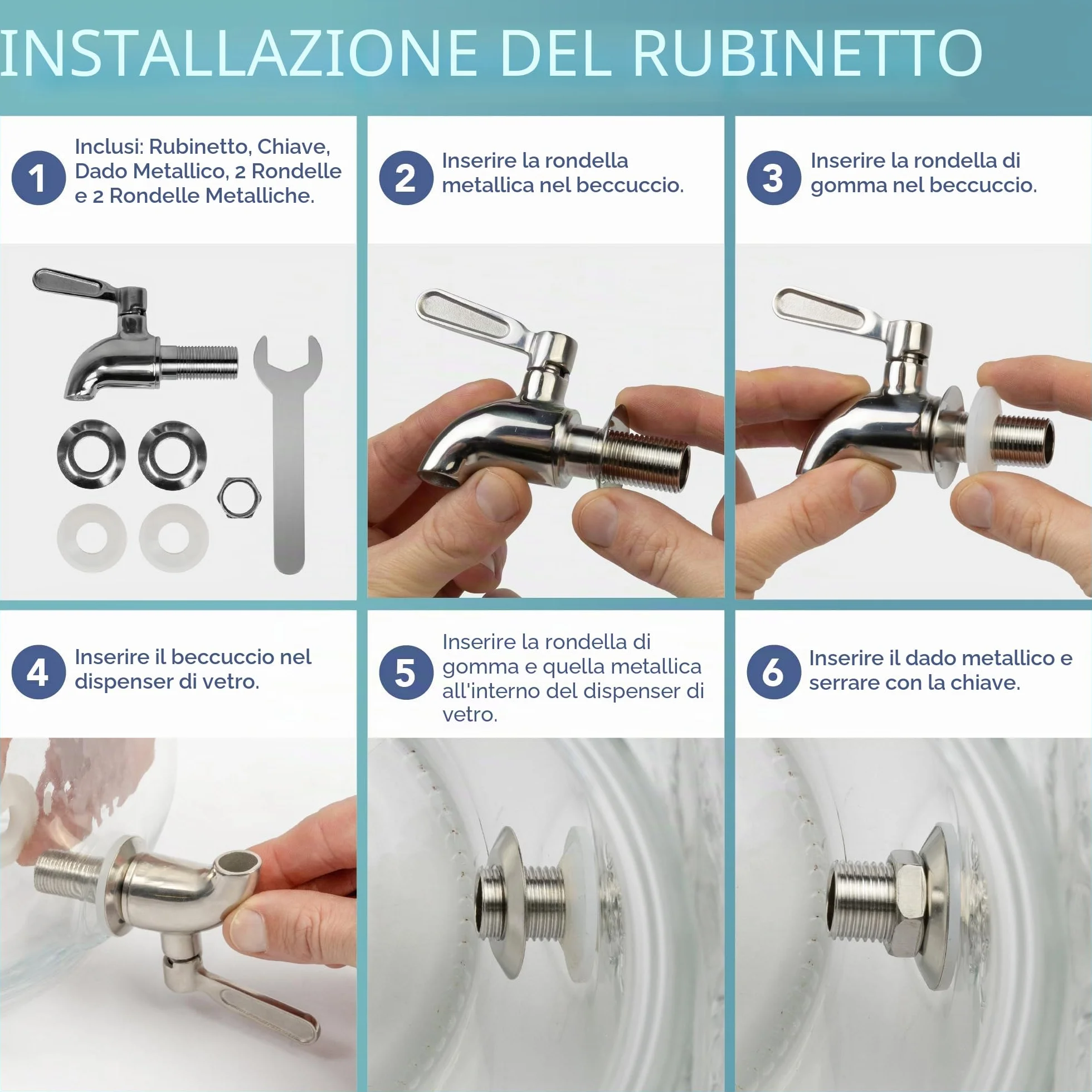 HEFTMAN Distributore bevande vetro 3,7 litri rubinetto acciaio inox a prova di perdite cilindro ghiaccio