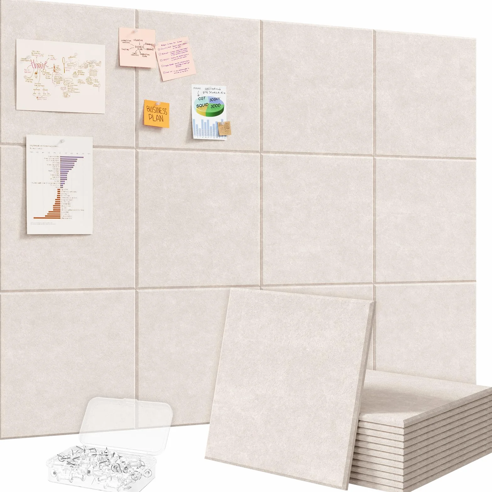 Lifewit Bacheca in feltro adesiva decorativa, Set da 12 Pannelli-120x90 cm, perfetta per appunti e foto in ufficio o casa, 50 puntine incluse, alternativa alla sughero, Beige Avena
