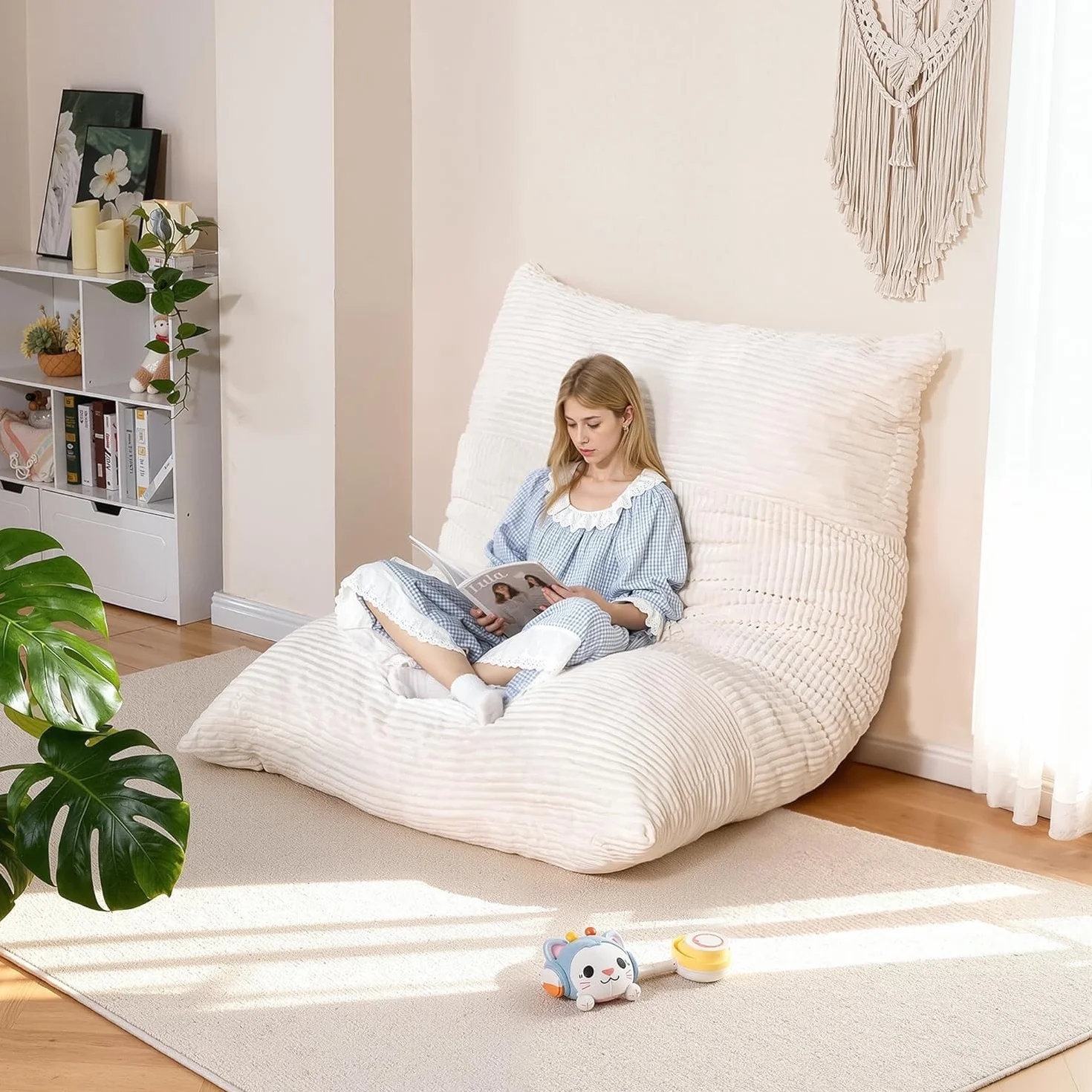 NALONE Pouf Poltrona Sacco, 4-in-1 XXXL Pouf a Sacco Puffo per Sedersi Ergonomico in Memory Foam 195 cm, Letto da Pavimento con Rivestimento Peluche Lavabile (Grigio)