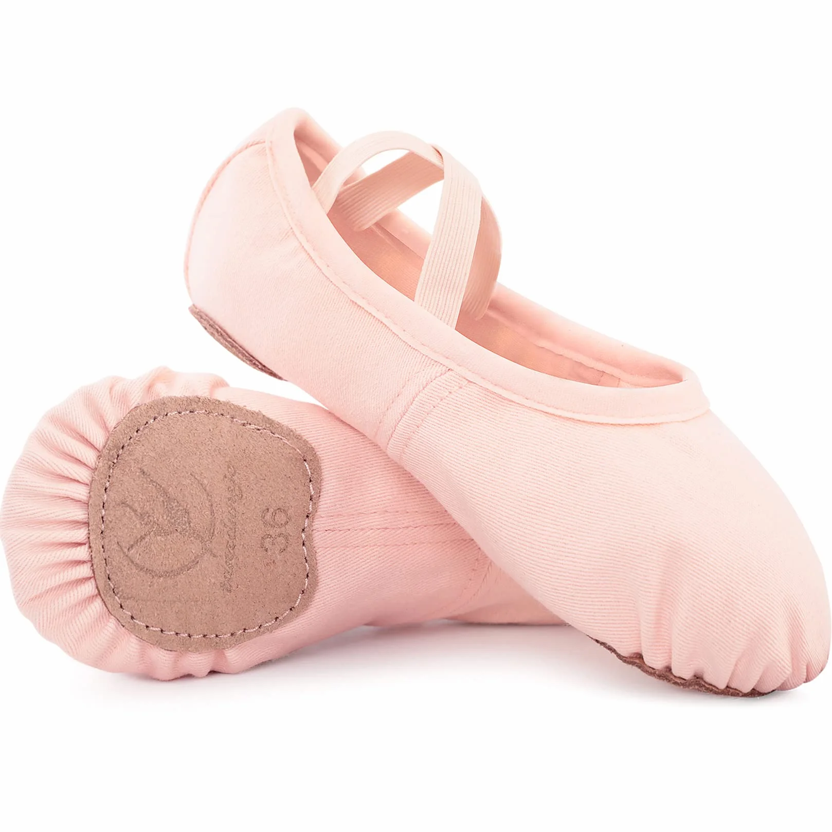 Scarpe da Danza Classica in Tela Elasticizzata Suola in Cuoio Crosta per Bambina Ragazze