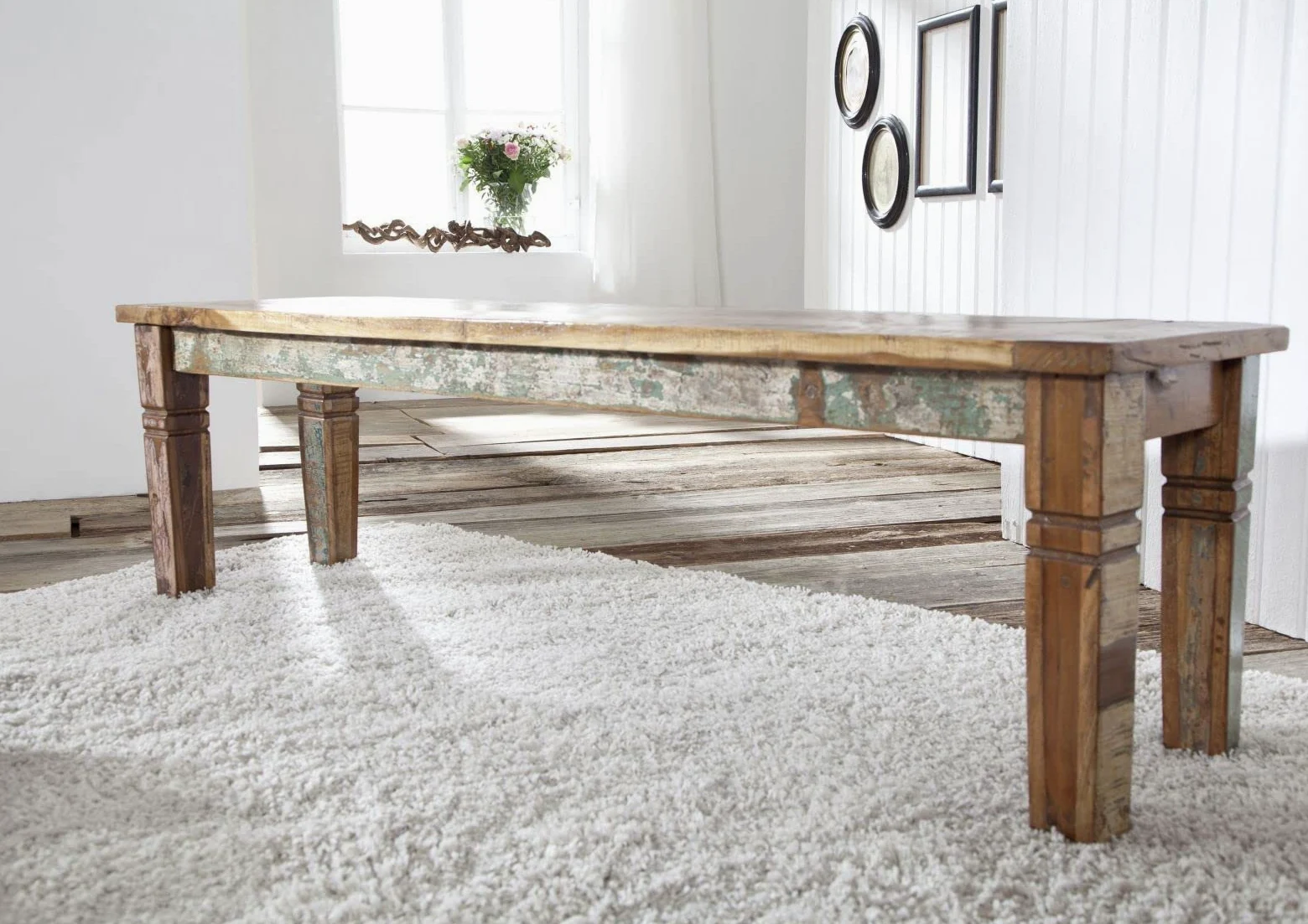 MASSIVMOEBEL24.DE Nature of Spirit #35 Panca in Legno Riciclato - Laccato/Multicolore 160x40x45