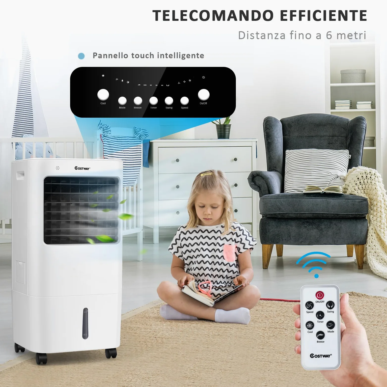 RELAX4LIFE Raffreddatore d'Aria Evaporativo 3 in 1, Serbatoio dell'Acqua 20L,Ventilatore, Umidificatore, 3 Modalità, 4 Velocità, Timer 7,5H, Telecomando, Adatto per Casa, Ufficio