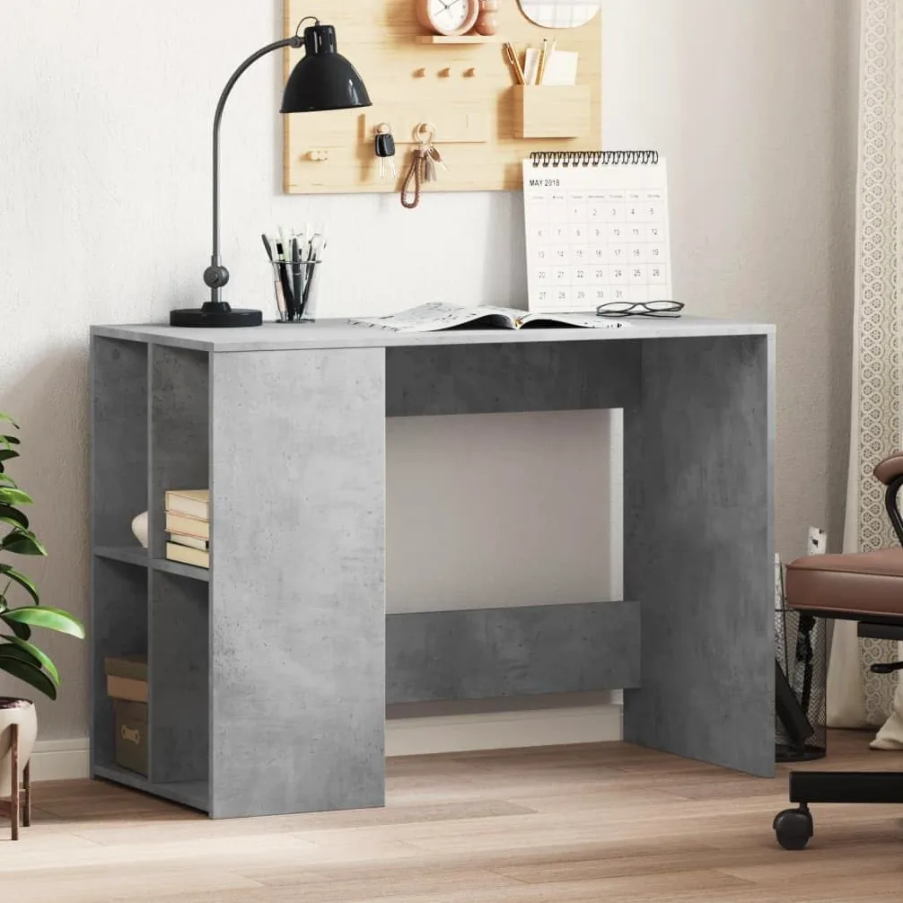 Scrivania in legno grigio cemento, 102 x 50 x 75 cm, scrivania per computer con piano stabile per laptop e decorazione, scrivania da ufficio con ampio spazio per raccoglitori e documenti