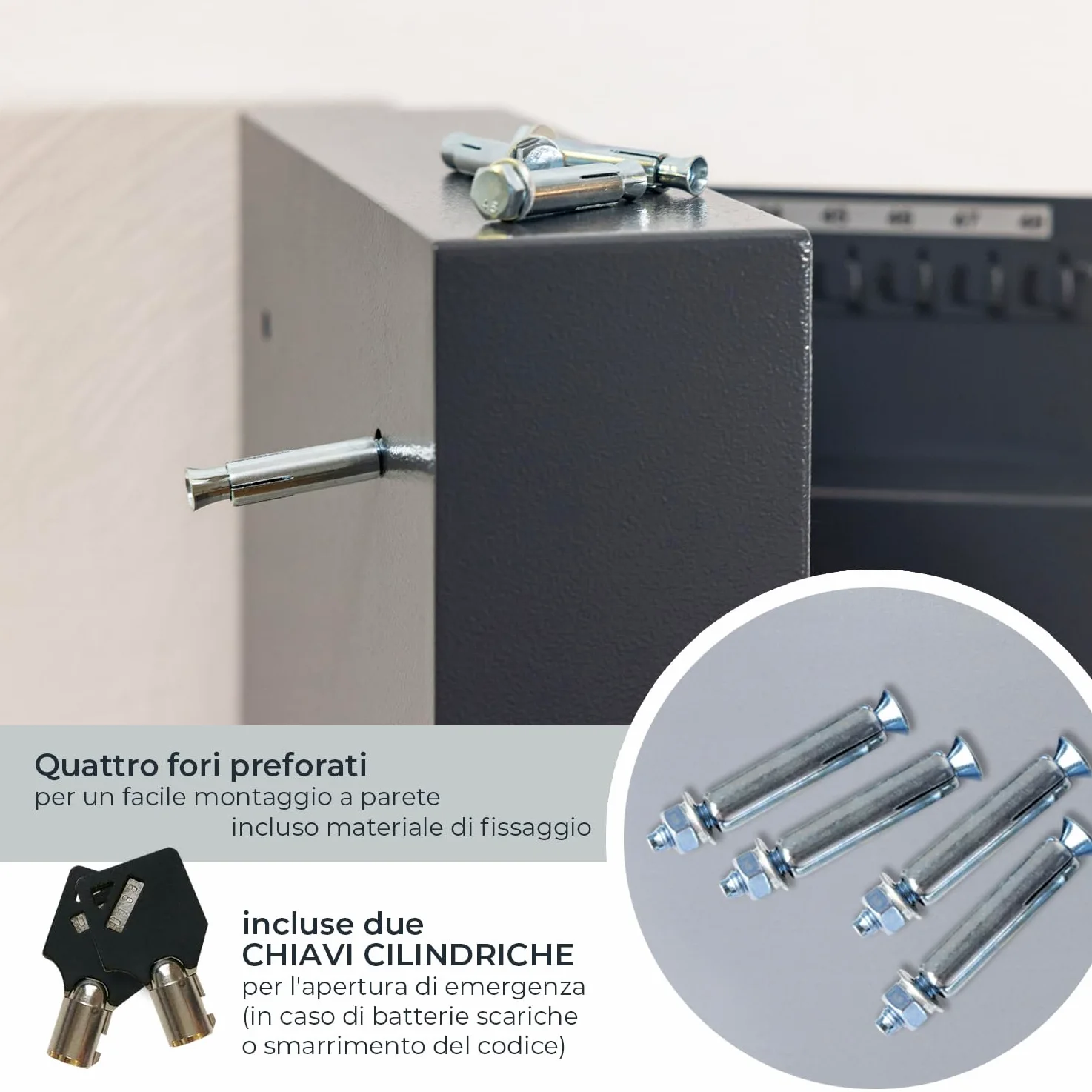 HMF Cassaforte Portachiavi con codice numerico, Armadietto Portachiavi con serratura elettronica | 30 ganci | 30 x 28 x 10 cm | Antracite