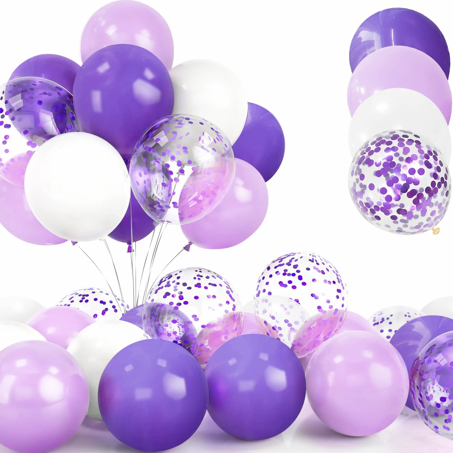 30Pcs Palloncini Viola, 12 Pollici Lilla Confetti Palloncini, Lattice Elio Scuro Lilla e Bianco Palloncini con Compleanno Matrimonio Anniversario Bambini Baby Shower Feste Decorazioni