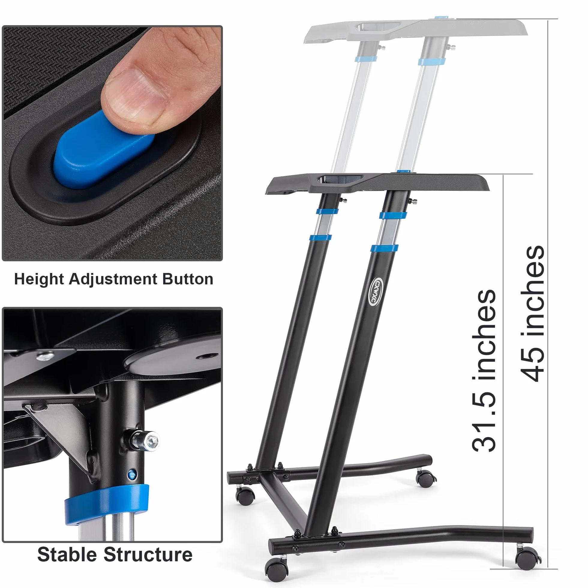 CXWXC Scrivania da allenamento per interni, supporto per computer regolabile in altezza con superficie antiscivolo, tavolo portatile per allenamento da bicicletta, tavolo fitness con ruote bloccabili