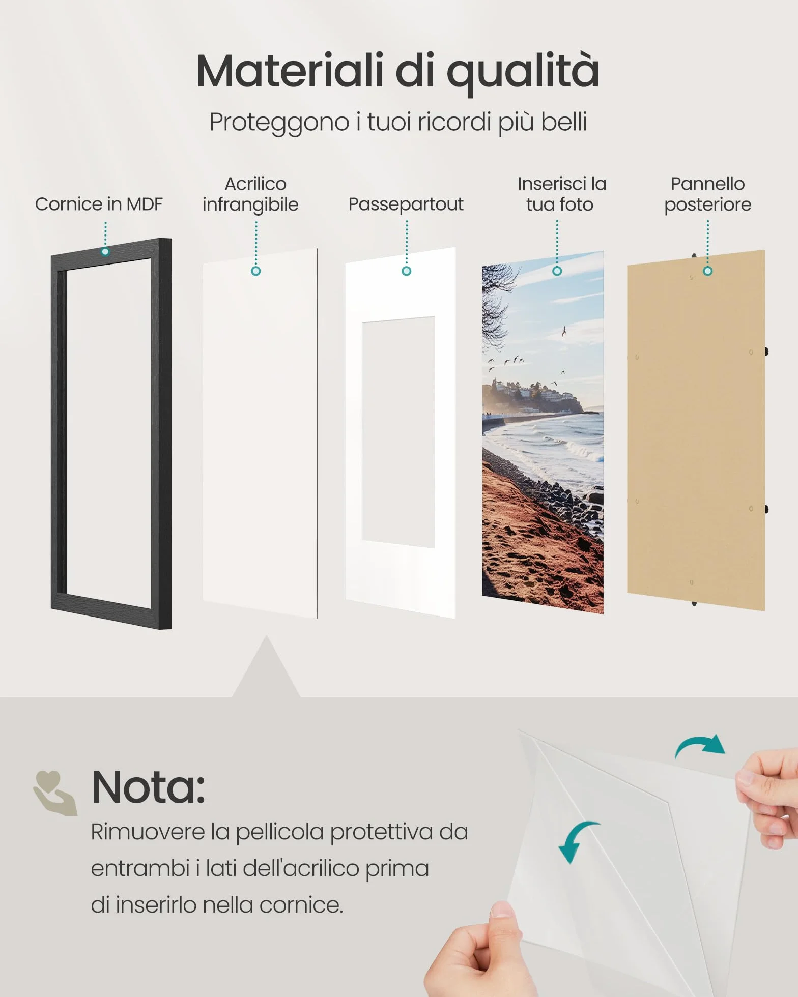 SONGMICS Cornici Foto A4, Portafoto da Parete e da Tavolo, in Pannello MDF, con Chiodi senza Traccia, Set di 3, Nero RPF056BZ01
