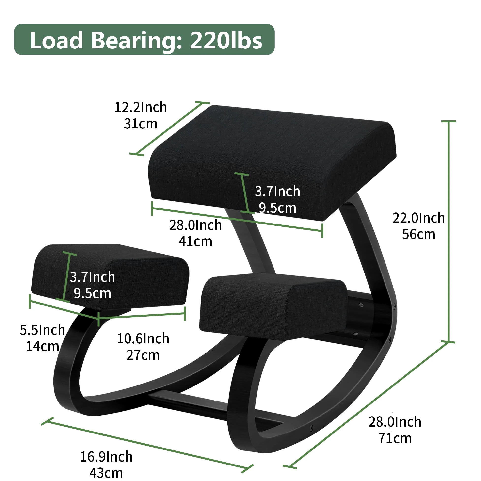 Sedia Ergonomica Inginocchiatoio in Legno – Regolabile a Dondolo con Cuscino Traspirante, Allevia Mal di Schiena, Migliora Postura, per Ufficio Home Office Studio – 100 kg