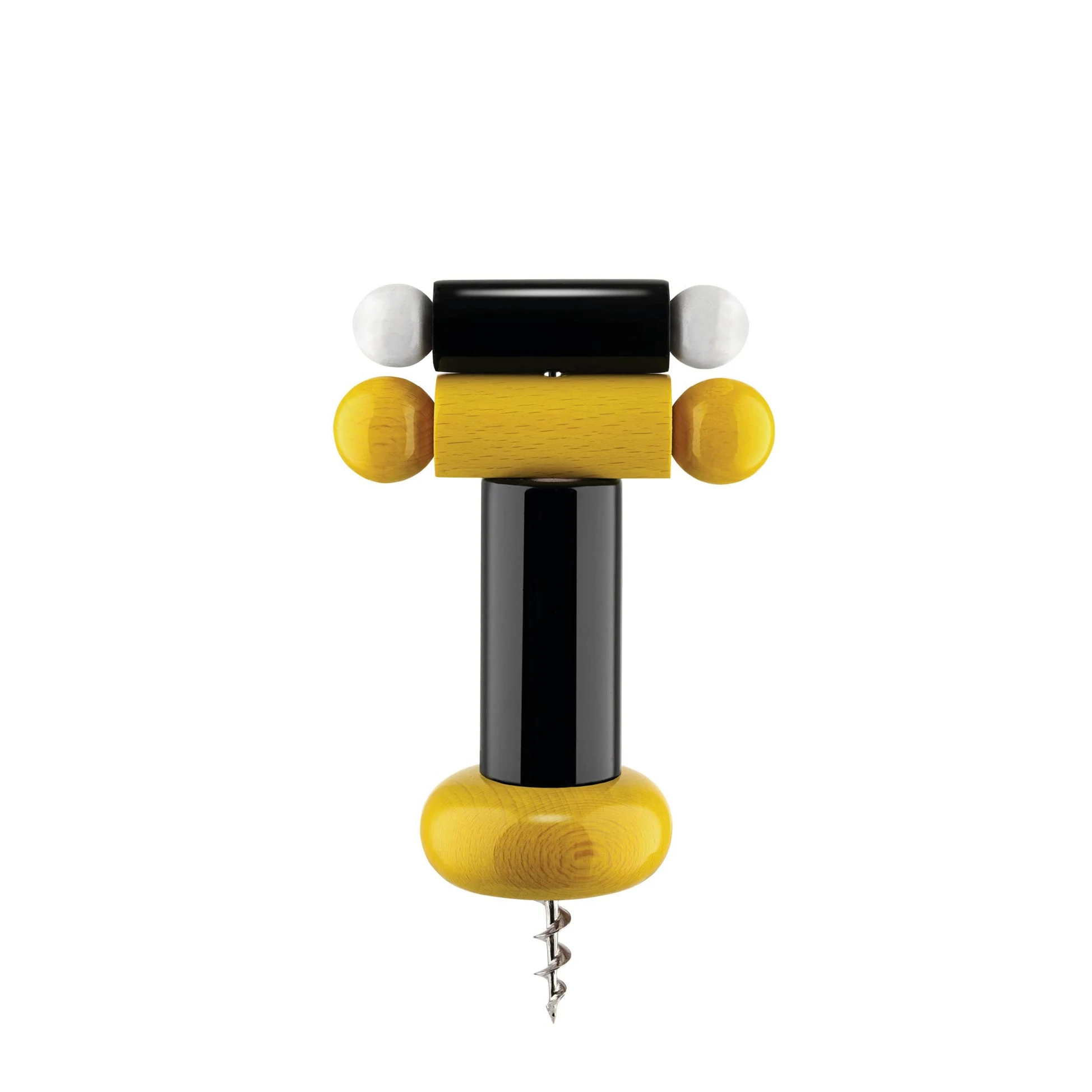 Alessi ES17 1 un Brindisi Disegnato ad Arte Cavatappi di Design in Legno di Faggio, Nero, Giallo e Bianco