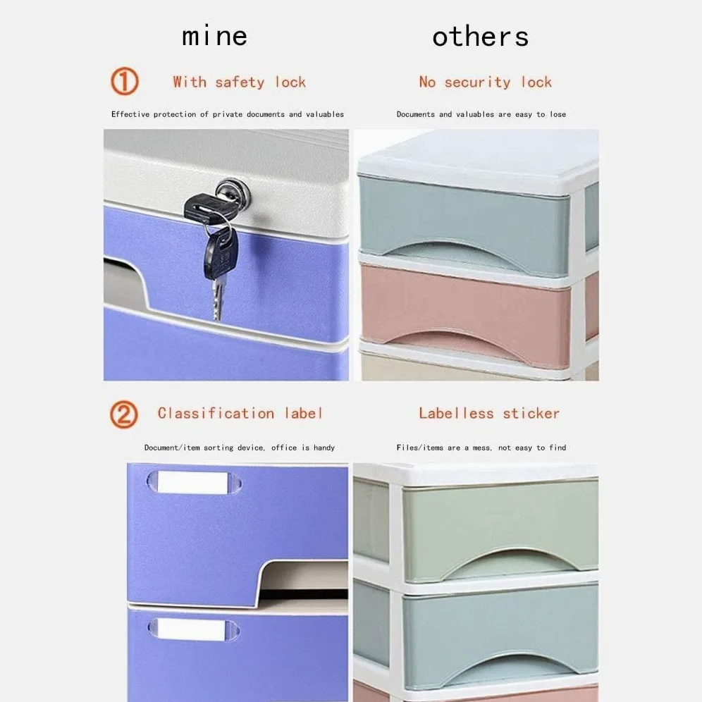 Armadietto con 4 cassetti blu con serratura per scrivania, ufficio, schedario, divisori, sicuro e elegante, per casa e ufficio