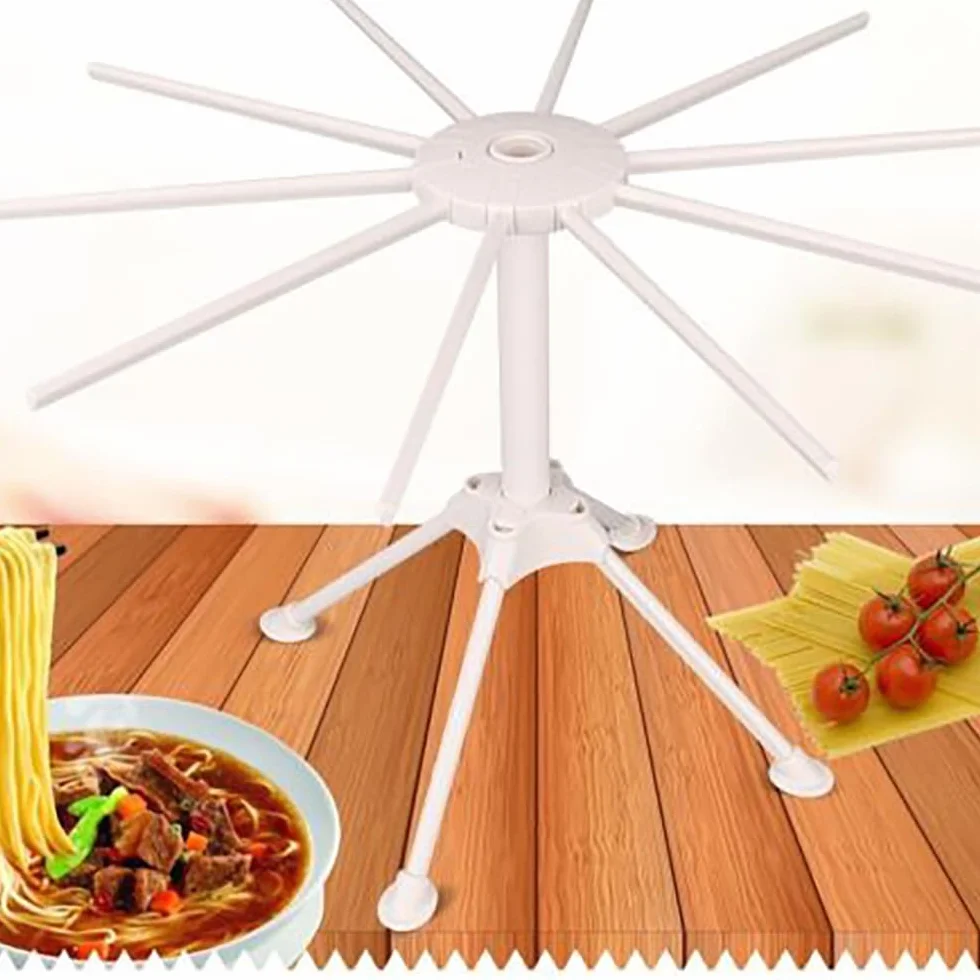 Stendi Pasta Fresca con 10 Bracci Estensibili - Essicatore per Asciugare Pasta Fresca Stendipasta - Appendi Pasta Fresca in Plastica - Stendino per Pasta Fresca per 2 kg, Bianco